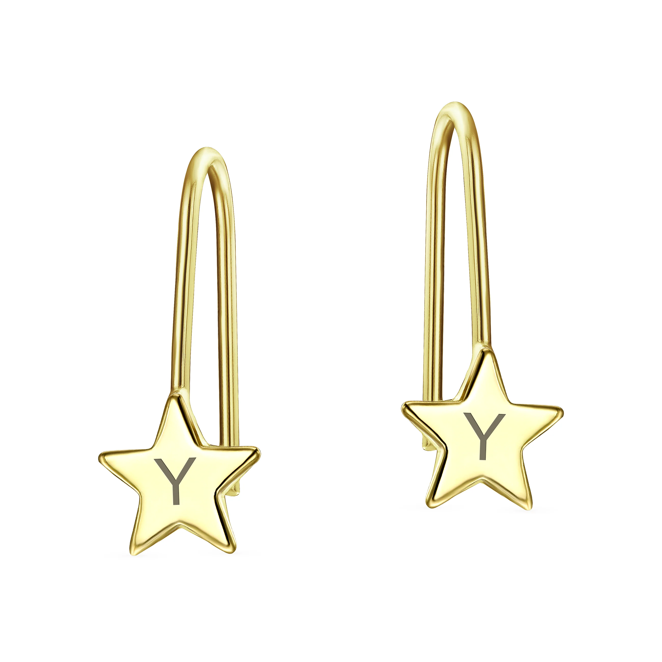 Minimalist Alphabet Dangle Earrings 14K Yellow Gold - Celestial Patriotic Style - Image 51