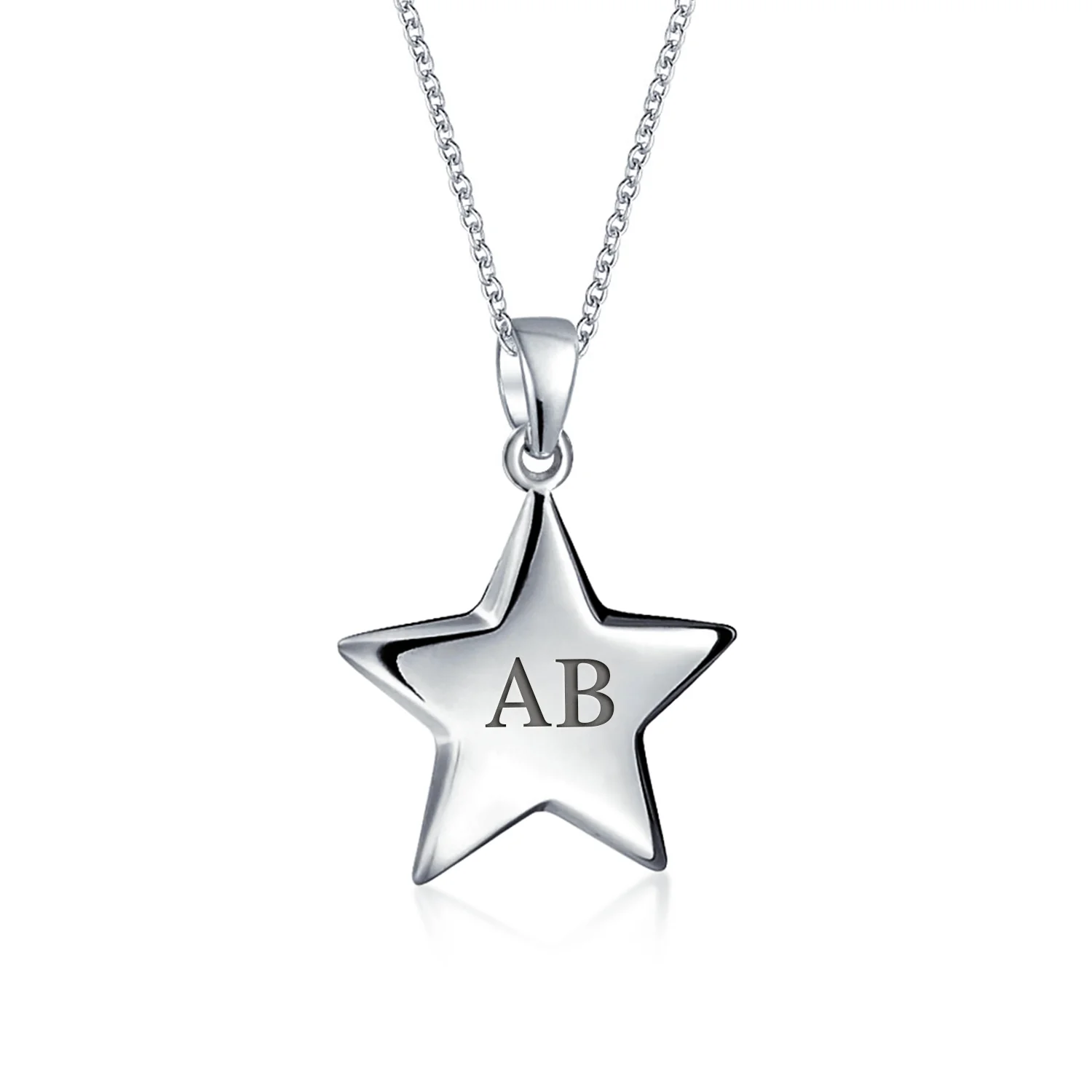 Patriotic Celestial Rock Star Dangling Puff Star Pendant Necklace Sterling Silver - Image 2
