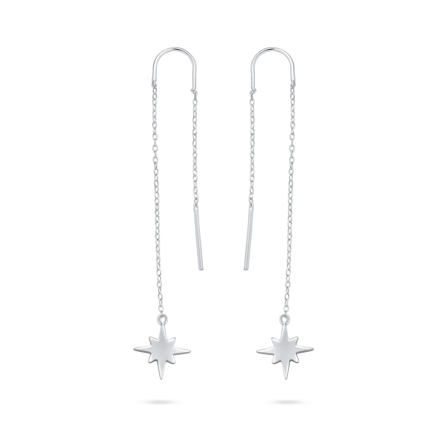Minimalist Celestial Dangle Earrings North Star Threader .925 Sterling Silver - Image 2