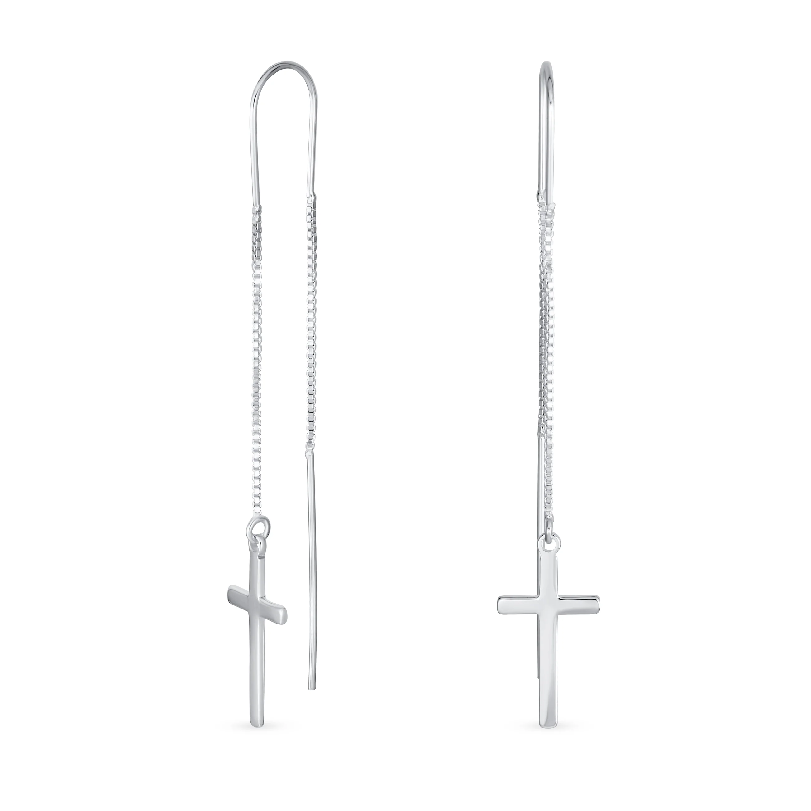 Minimalist Lightweight Religious Cross Dangle Earrings Sterling Silver Threader