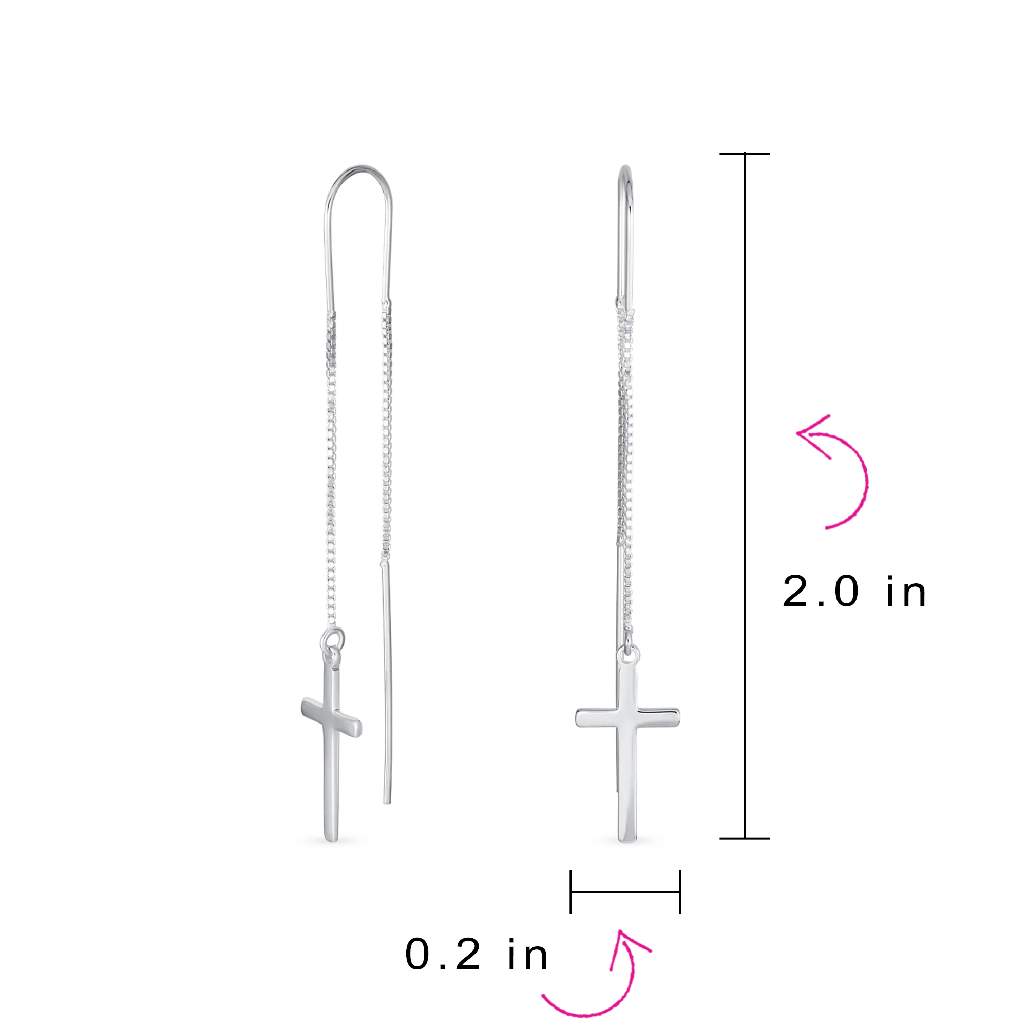 Minimalist Lightweight Religious Cross Dangle Earrings Sterling Silver Threader - Image 4