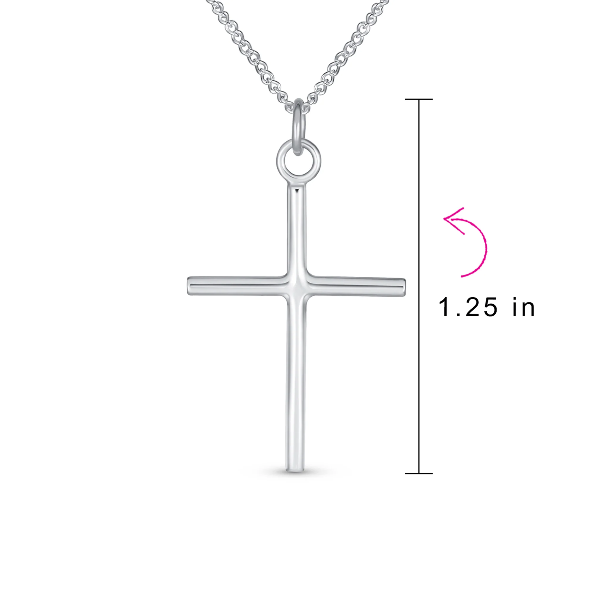 Religious Cross Pendant Necklace Minimalist Simple Tube Style .925 Sterling Silver 1.25" - Image 2