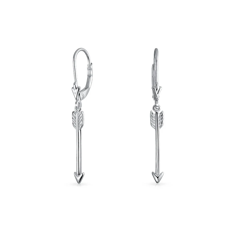 Minimalist Romantic Cupid Arrow Dangle Earrings Leverback  Sterling Silver