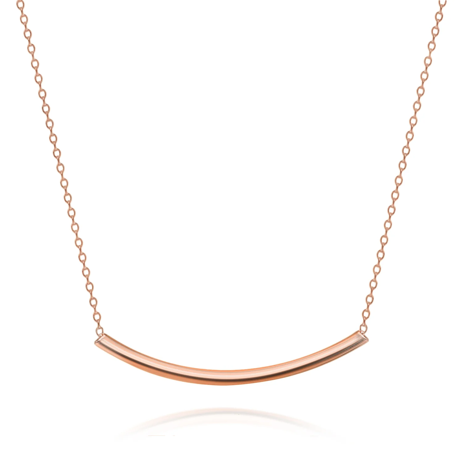 Minimalist Curved Bar Pendant Necklace in 14K Rose Gold Plated Sterling Silver - Image 2