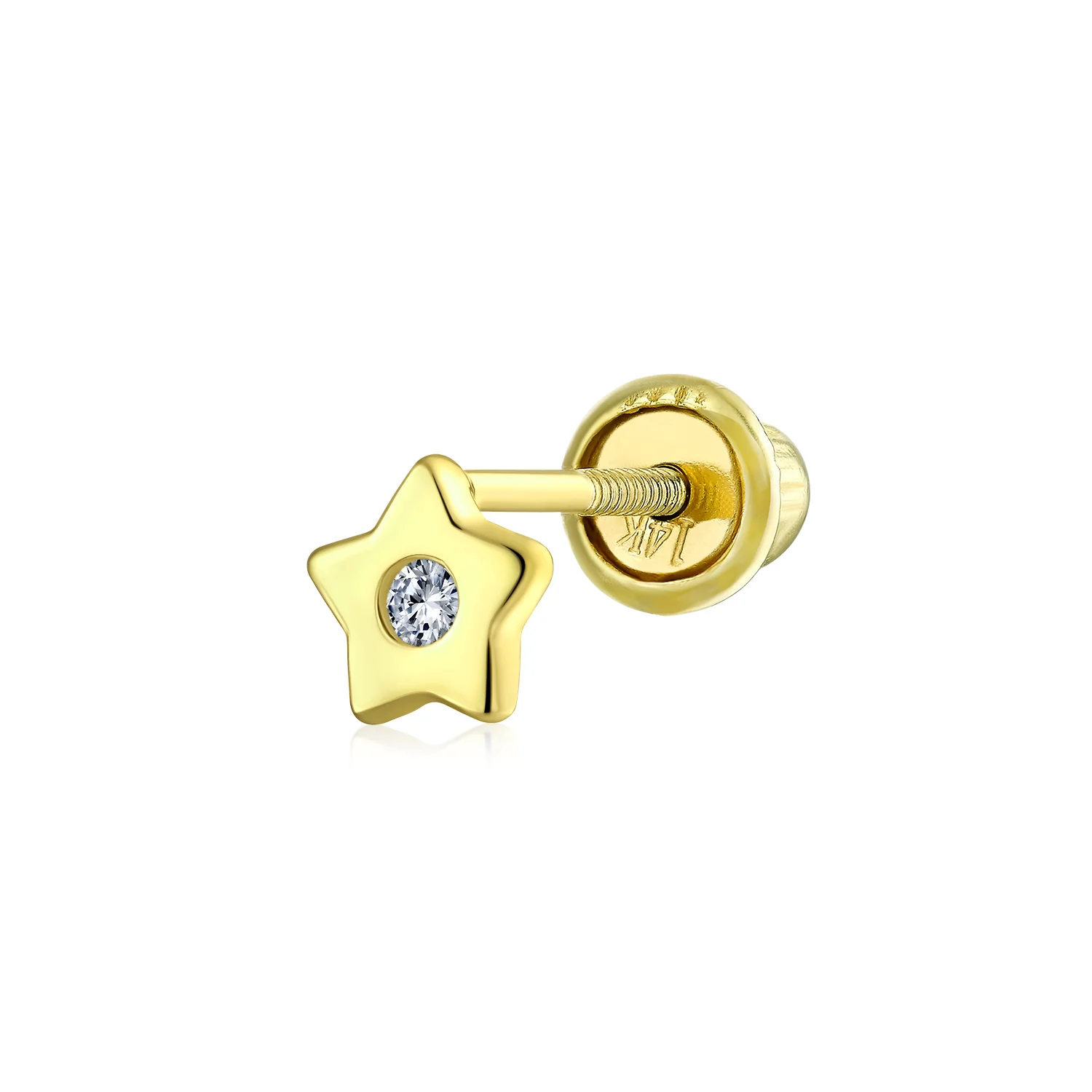 Tiny 3MM CZ 14K Gold Cartilage Ear Piercing Star Stud Earring Screwback