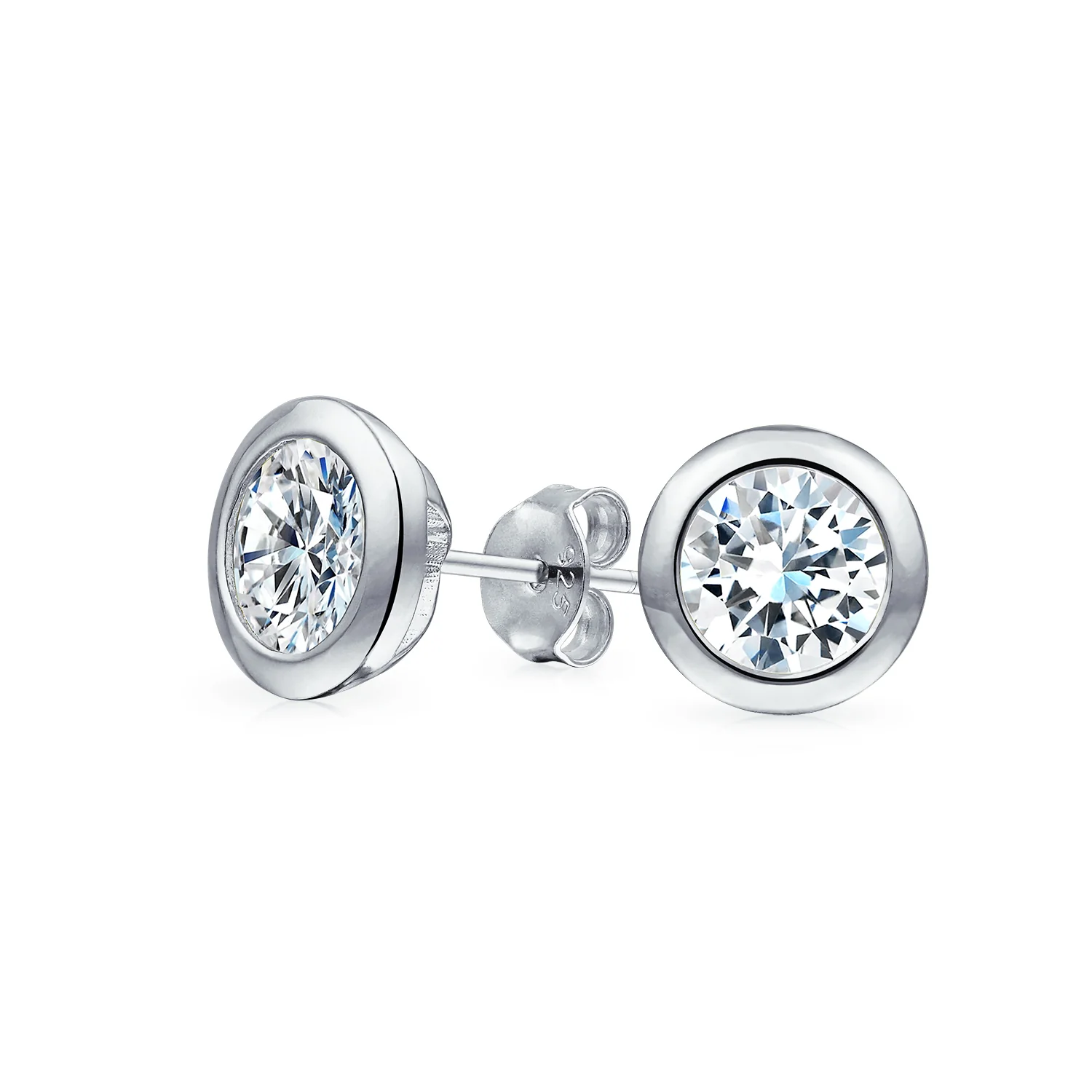 Brilliant Cut CZ Martini Stud Earrings Gold Plated Sterling Silver 5MM