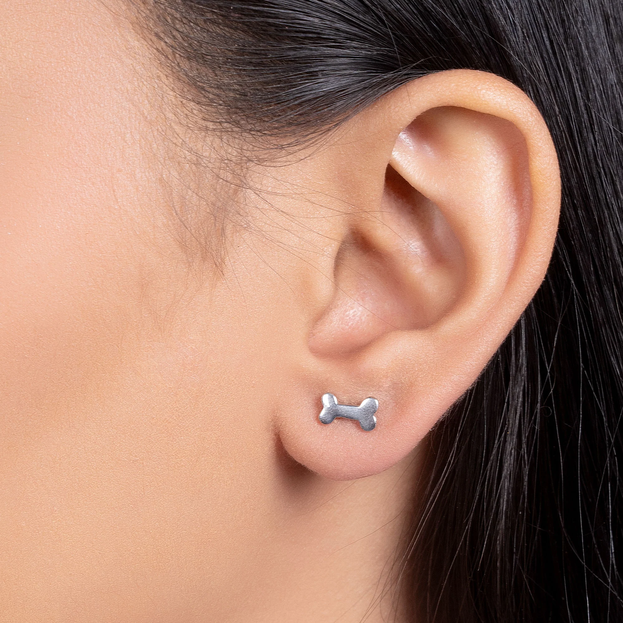 Minimalist Dog Bone Stud Earrings for Animal Lovers in Sterling Silver - Image 3