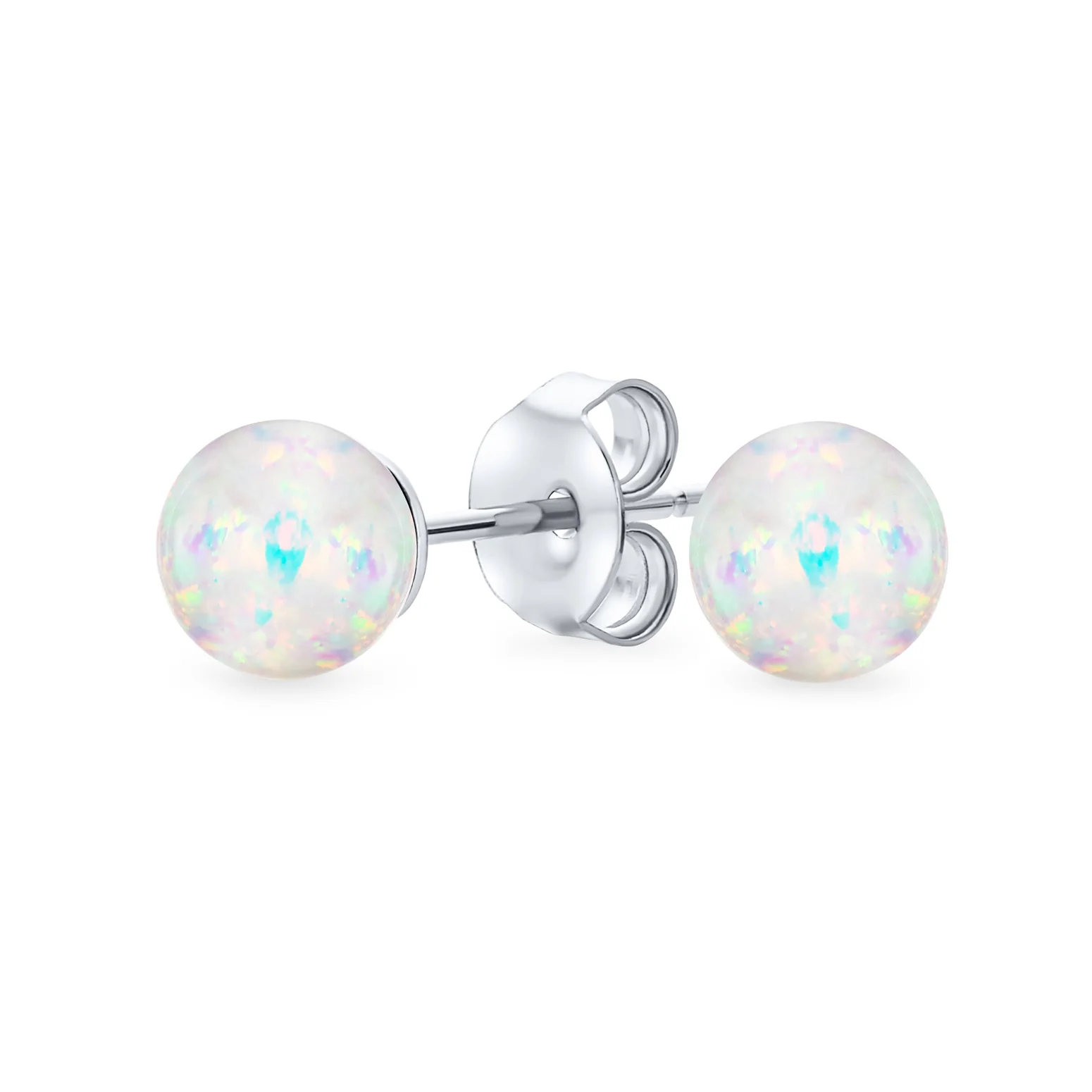 Minimalist Drop Ball Earrings Opalescent Opal Beads - October Birthstone 6MM - Image 3