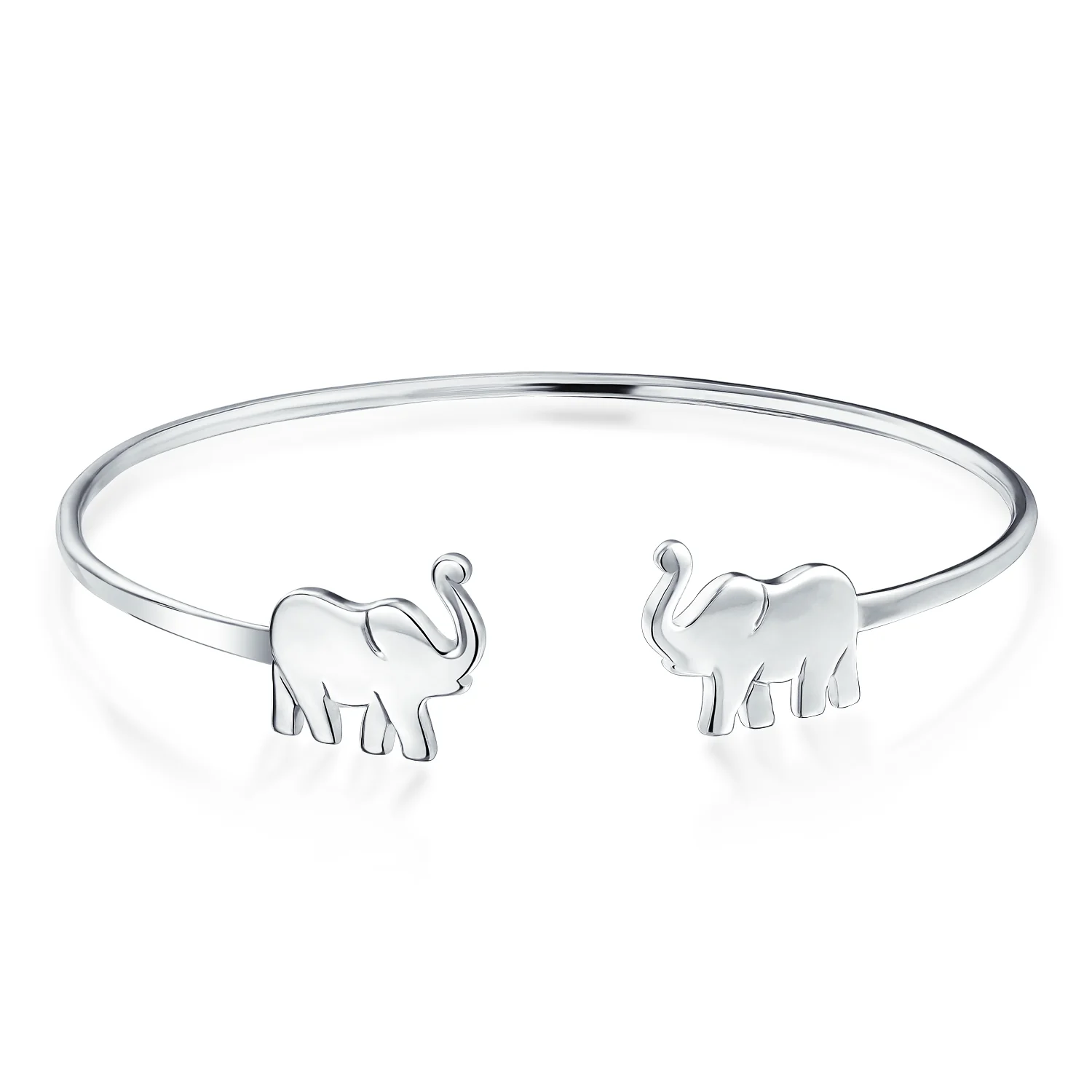 Thin ZOO Animal Good Luck Elephant Bangle Cuff Bracelet .925 Sterling Silver