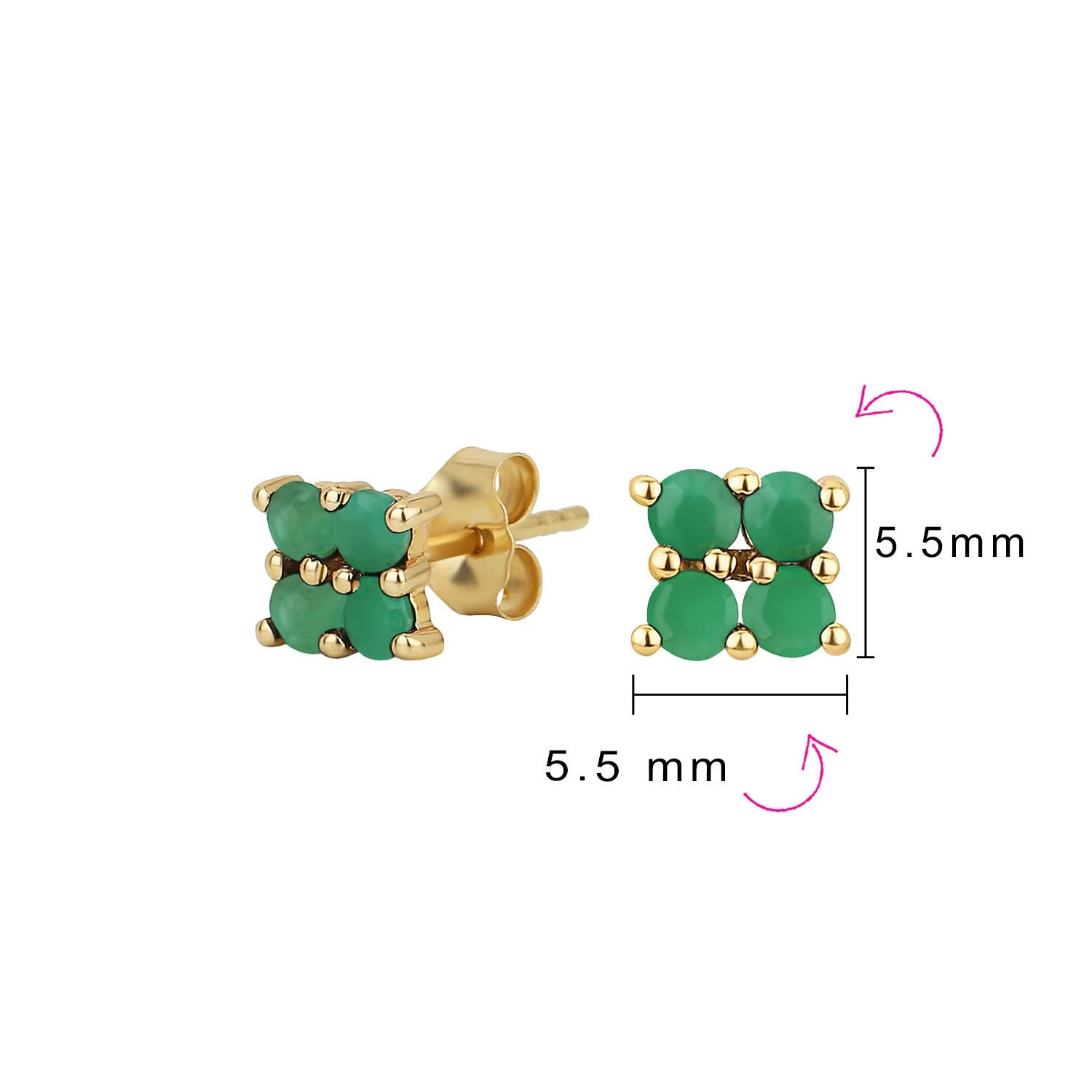Geometric Square 14K Yellow Gold Natural Cabochon Navy Blue Sapphire Stud Earrings - Image 11