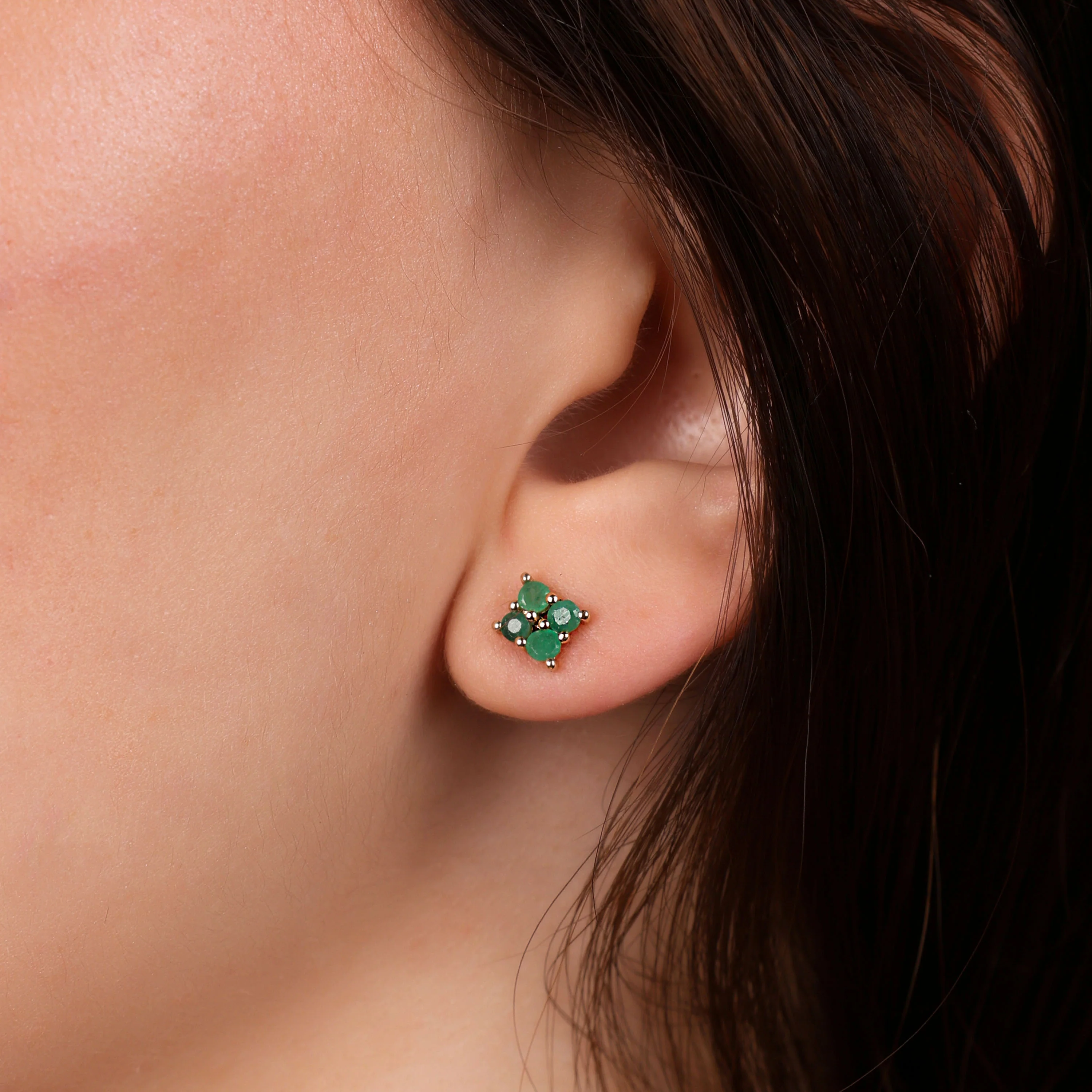 Geometric Square 14K Yellow Gold Natural Cabochon Navy Blue Sapphire Stud Earrings - Image 14
