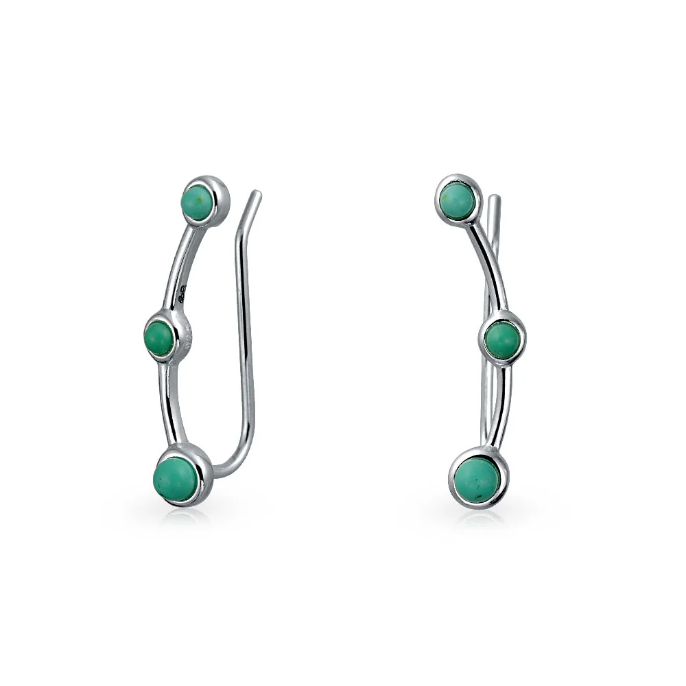 Minimalist Blue Turquoise Ear Pin Climbers Earrings Ear Crawlers Sterling Silver