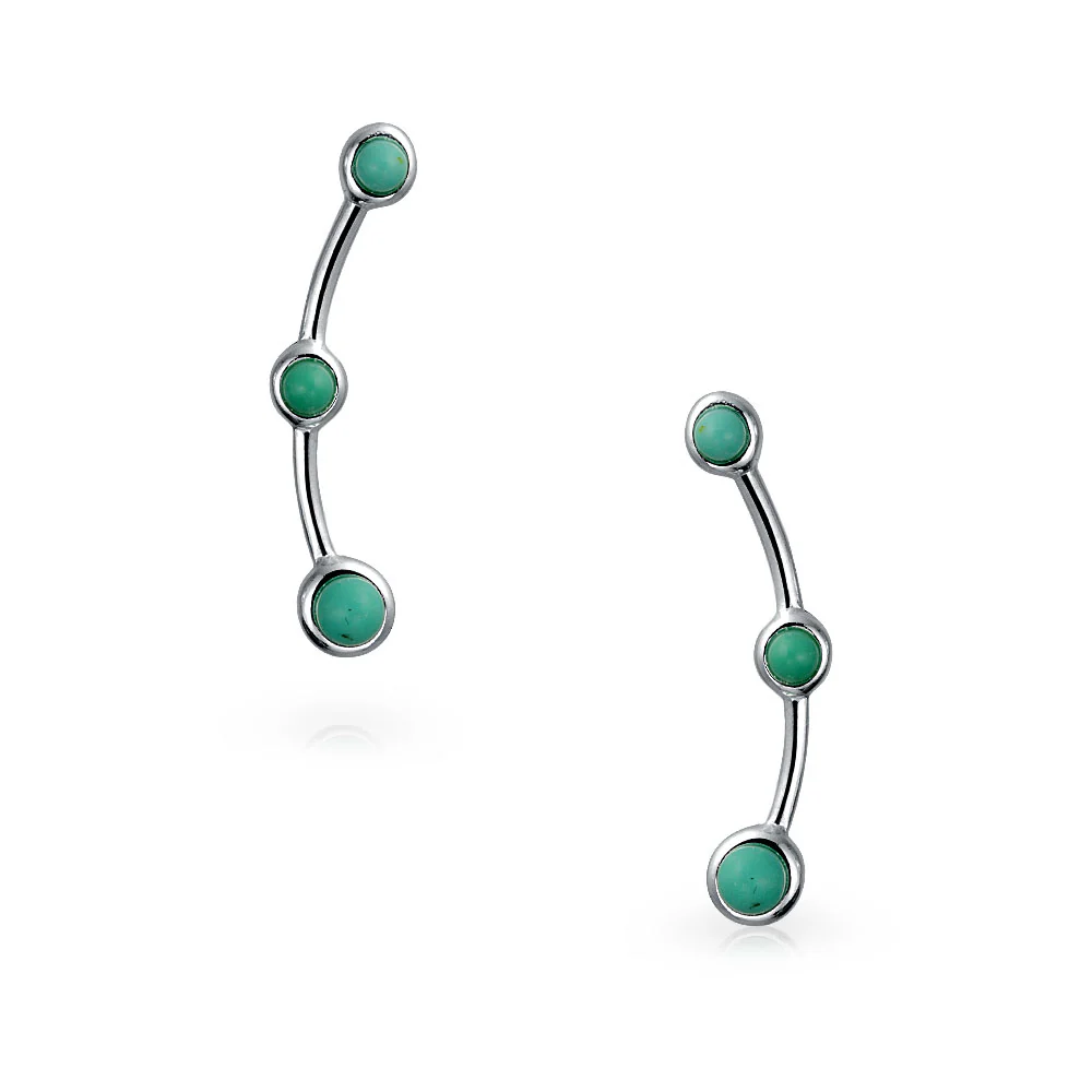 Minimalist Blue Turquoise Ear Pin Climbers Earrings Ear Crawlers Sterling Silver - Image 2