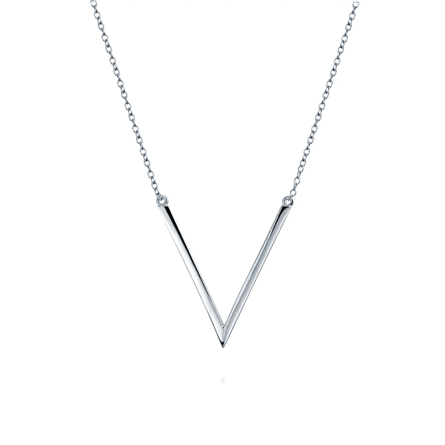 Minimalist Geometric Chevron V Pendant Necklace 14K Gold Plated Silver - Image 4
