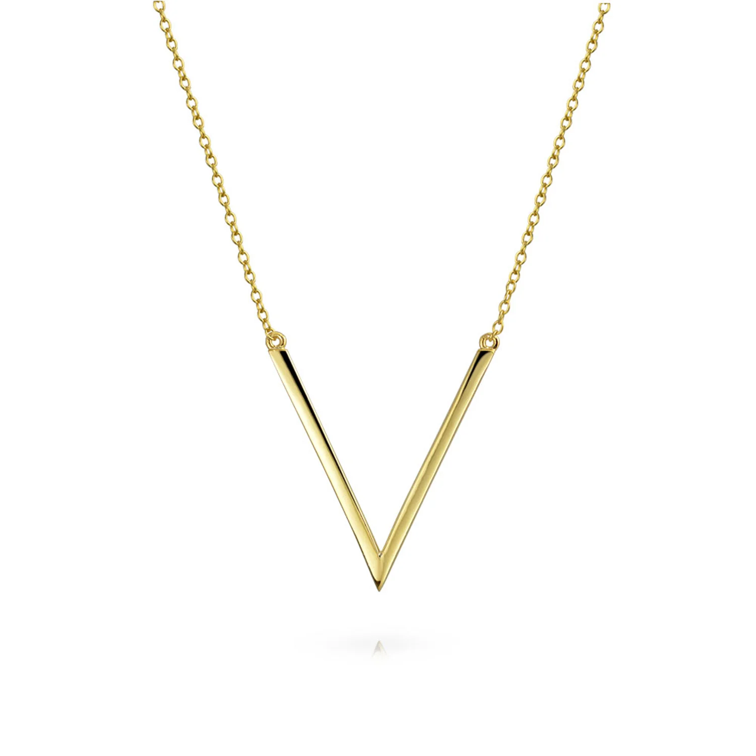 Minimalist Geometric Chevron V Pendant Necklace 14K Gold Plated Silver - Image 5