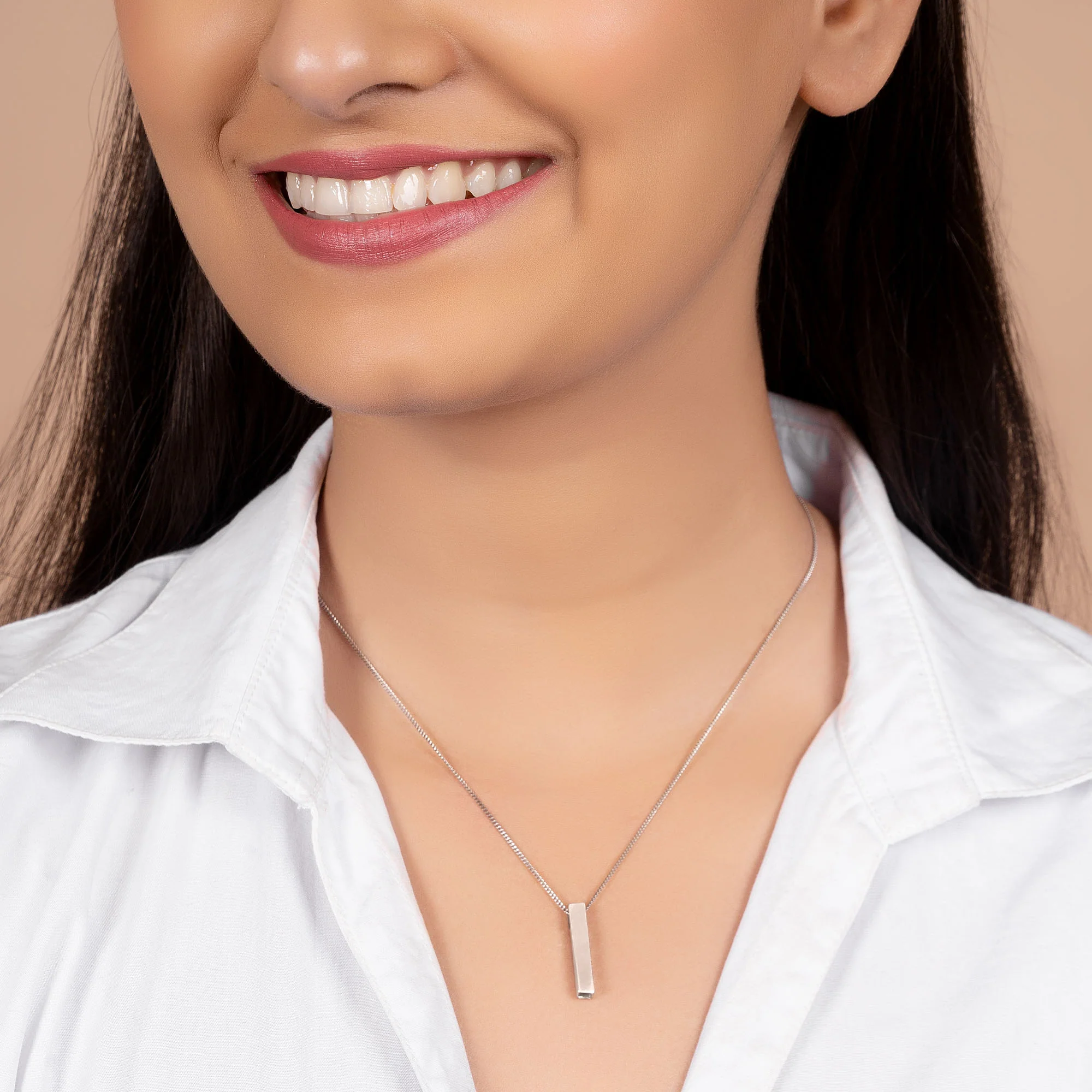 Minimalist Vertical Bar Necklace Pendant Solid .925 Sterling Silver - Image 3