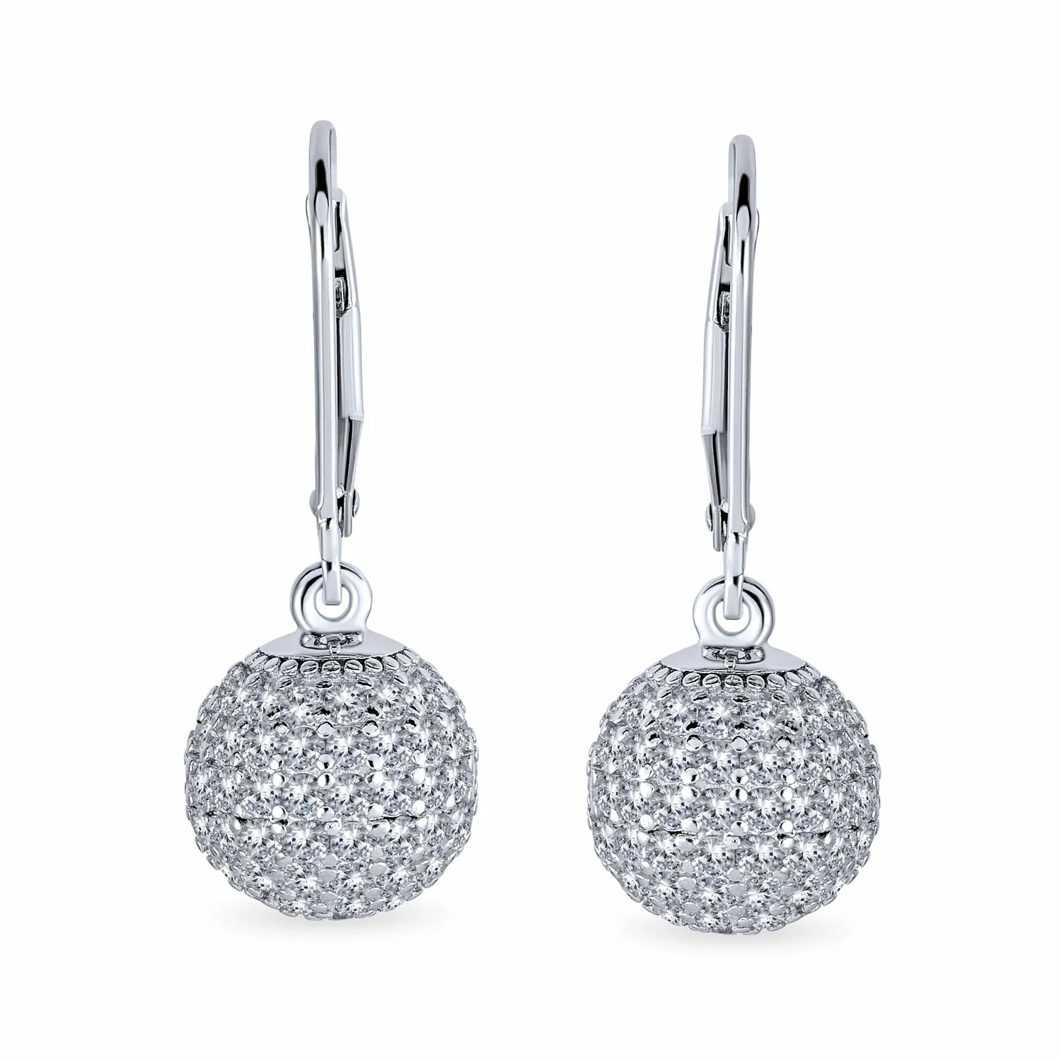Minimalist Geometric Dangle Chandelier Earrings Cubic Zirconia Pave Disco Ball - Image 2