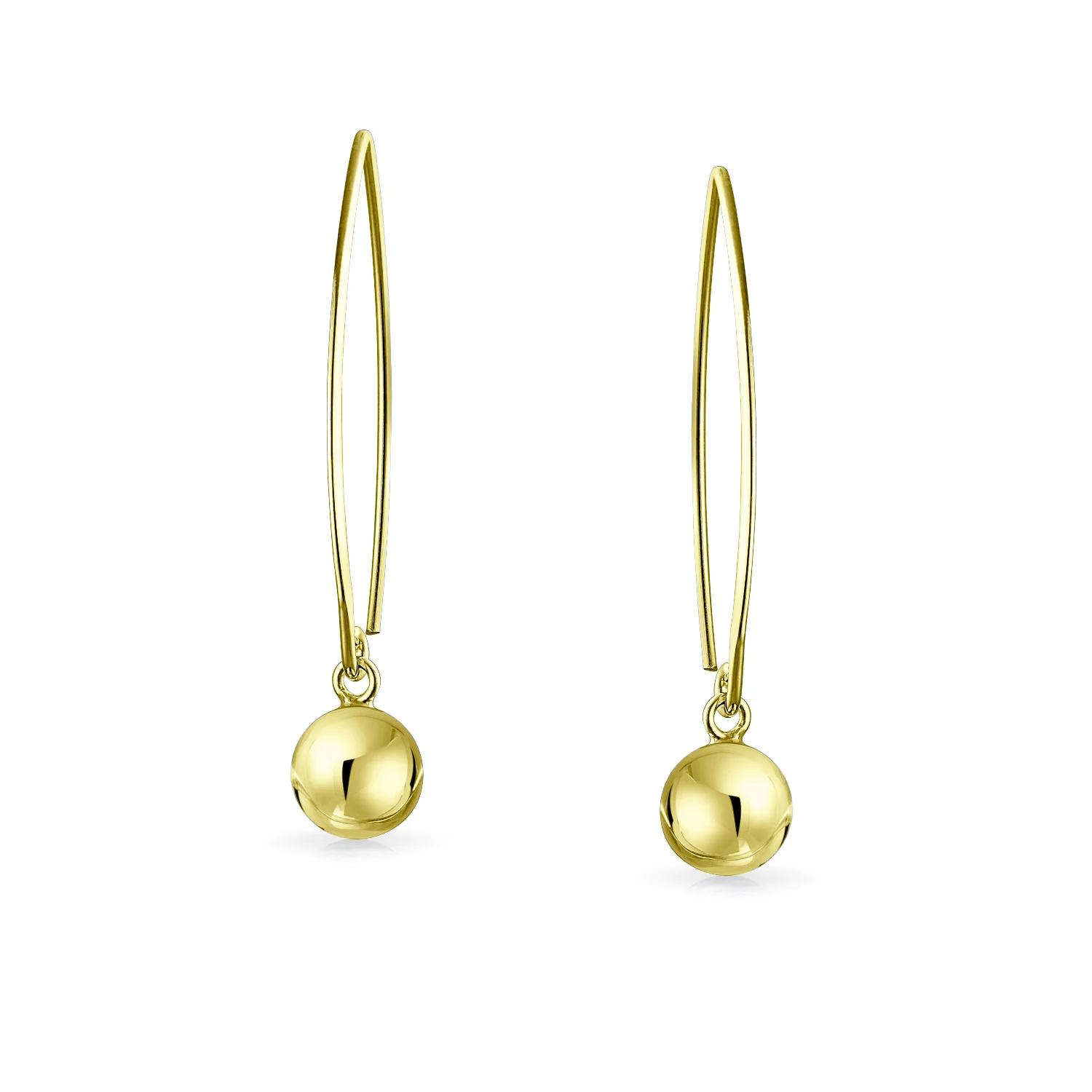 Minimalist Geometric Dangle Earrings 14K Gold Plated Sterling Silver 8MM Bead - Image 4