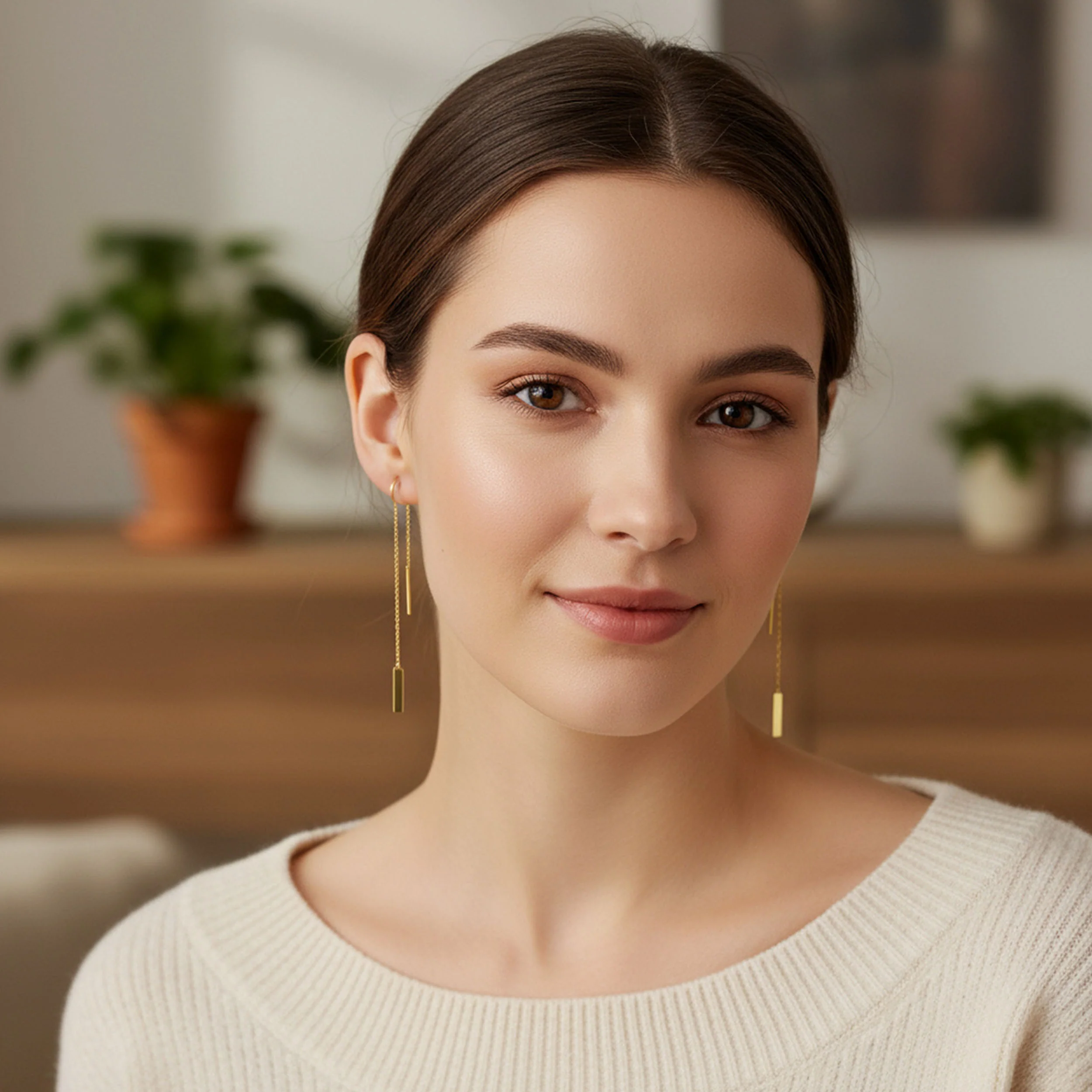 Minimalist Geometric Dangle Earrings 14K Gold Plated  Sterling Silver - Image 3
