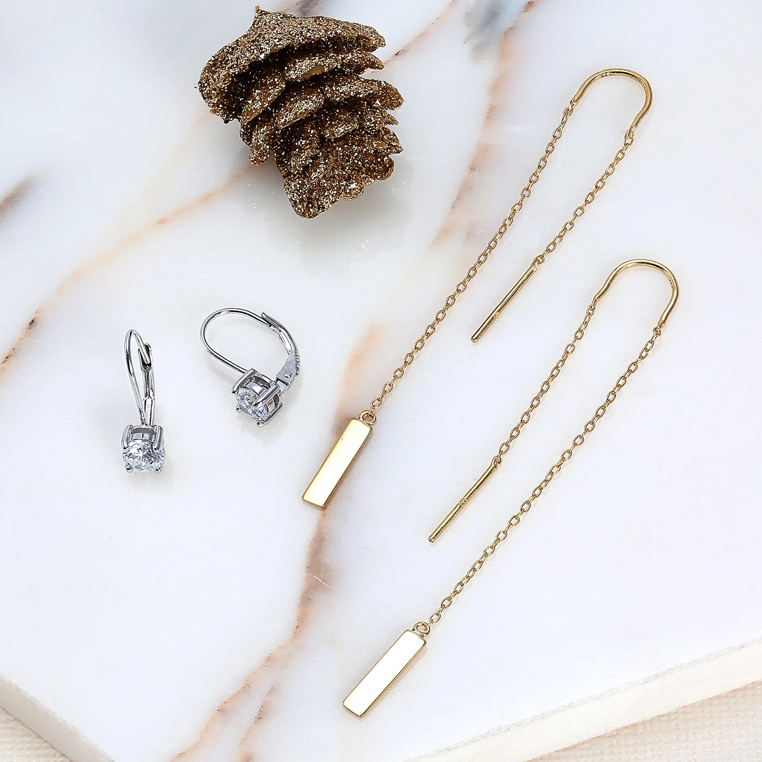 Minimalist Geometric Dangle Earrings 14K Gold Plated  Sterling Silver - Image 4