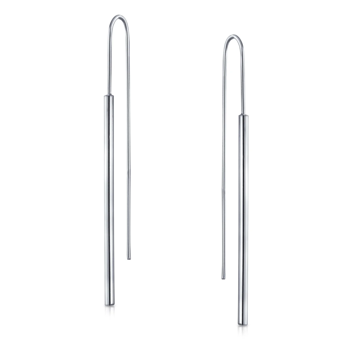 Minimalist Geometric Dangle Earrings Linear Bar Threader in Sterling Silver - Image 2