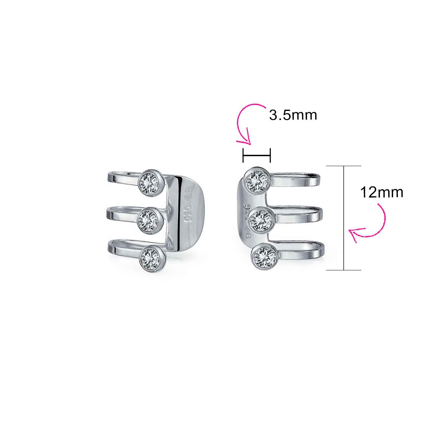 Minimalist Geometric CZ Bezel Triple Band Ear Cuff Cartilage Earrings Silver - Image 5