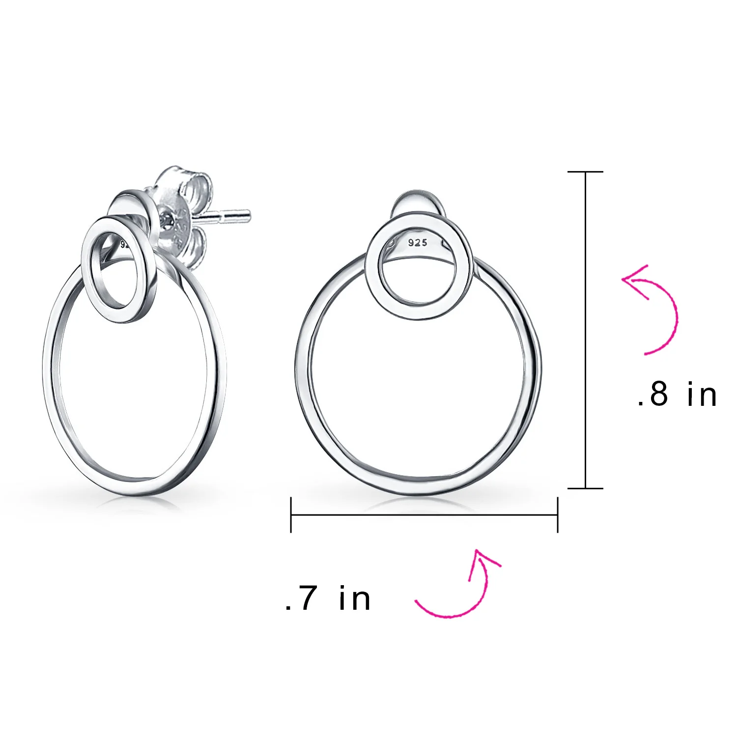 Minimalist Geometric Hoop Huggie Earrings Sterling Silver 1.75 Inch Diameter - Image 4