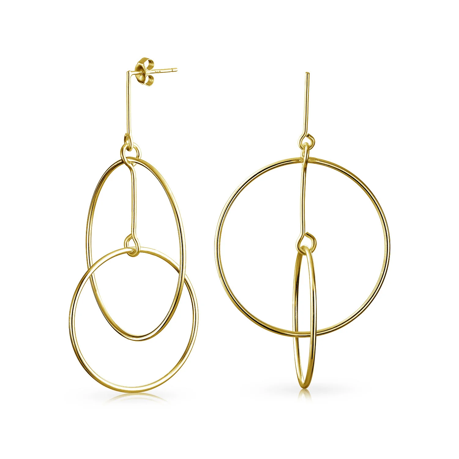 Minimalist Geometric Hoop Huggie Earrings Gold Plated Sterling Silver 1.75-2.5"