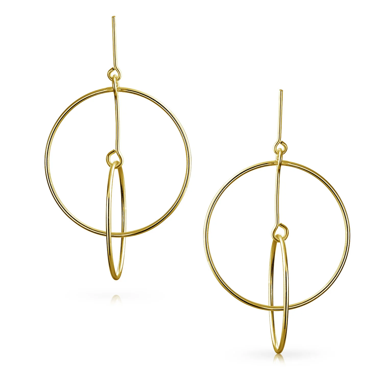 Minimalist Geometric Hoop Huggie Earrings Gold Plated Sterling Silver 1.75-2.5" - Image 2