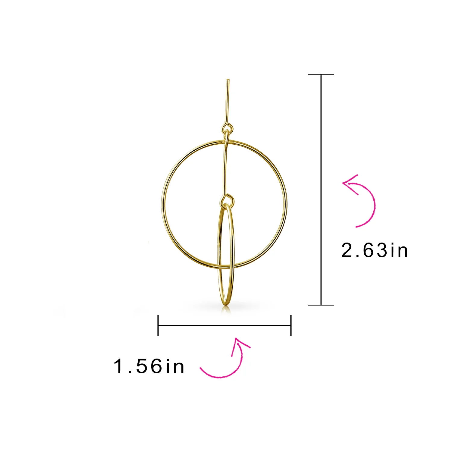 Minimalist Geometric Hoop Huggie Earrings Gold Plated Sterling Silver 1.75-2.5" - Image 4