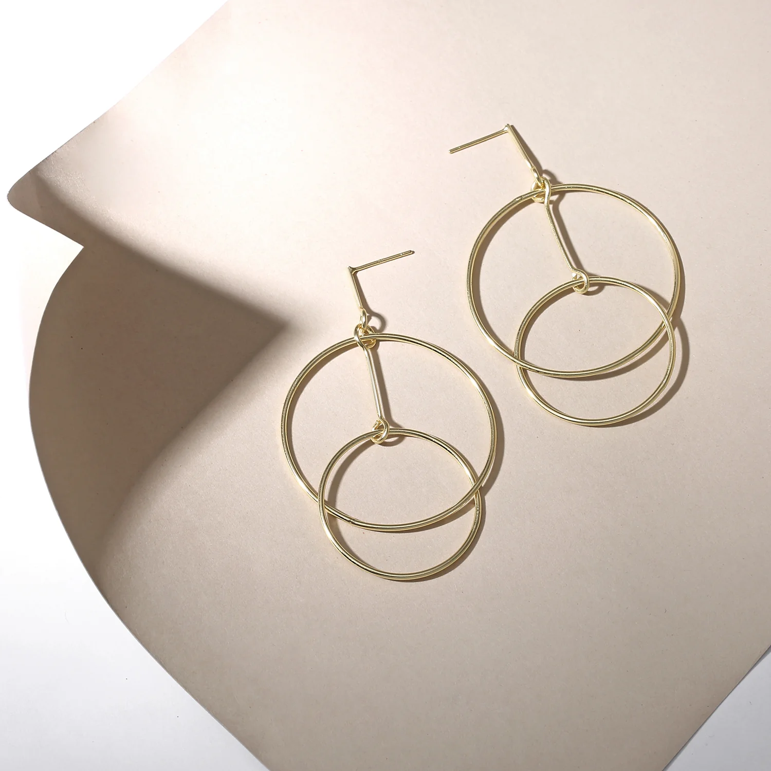 Minimalist Geometric Hoop Huggie Earrings Gold Plated Sterling Silver 1.75-2.5" - Image 5