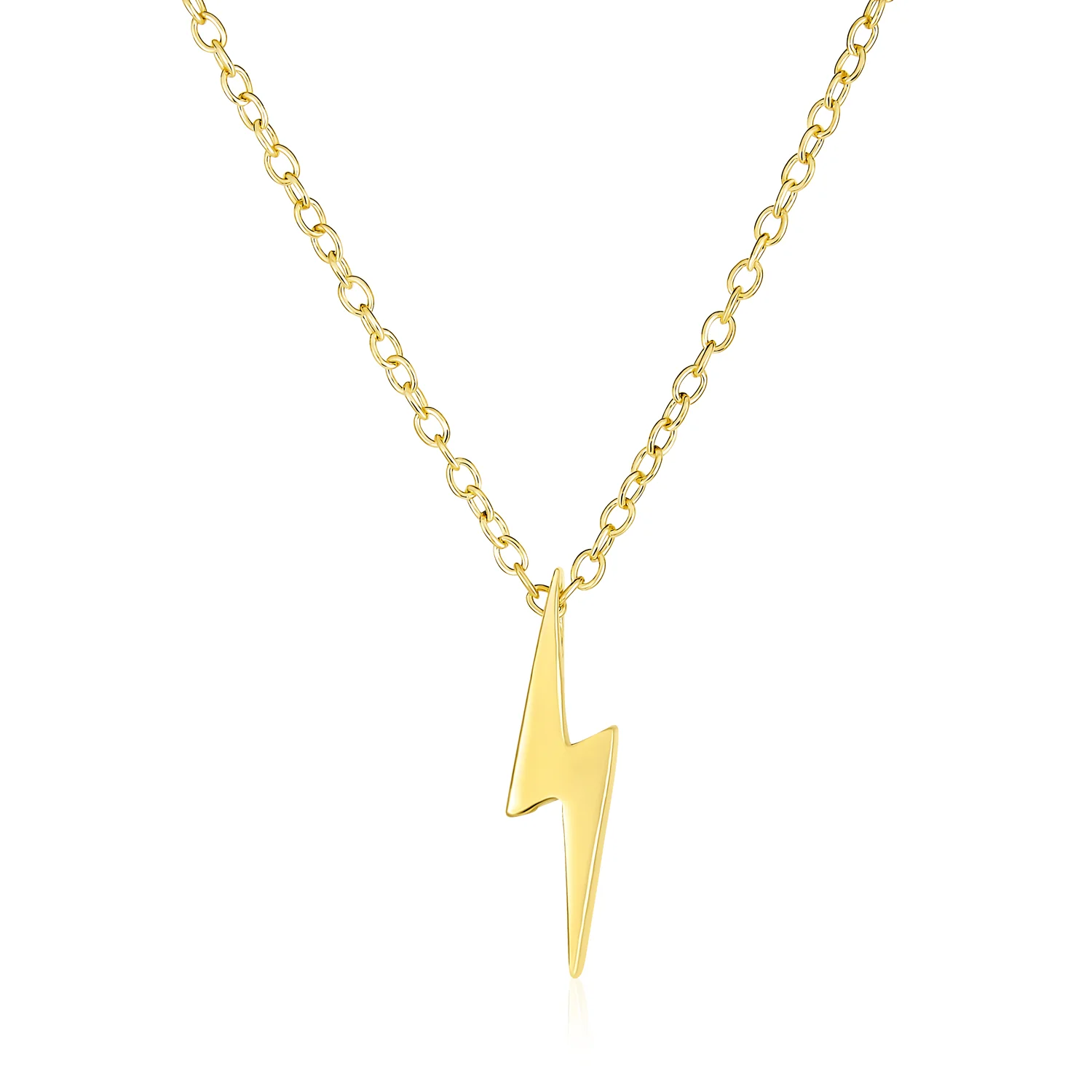 Minimalist Geometric Lightning Bolt Pendant Necklace CZ Accent Gold Plated .925 Sterling Silver - Image 2