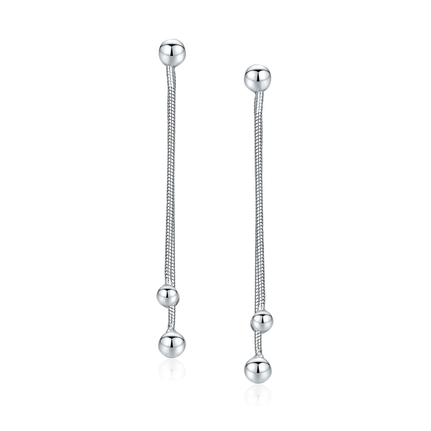 Minimalist Tassel Fringe Linear Chain Ball Dangle Earrings .925 Sterling Silver - Image 2