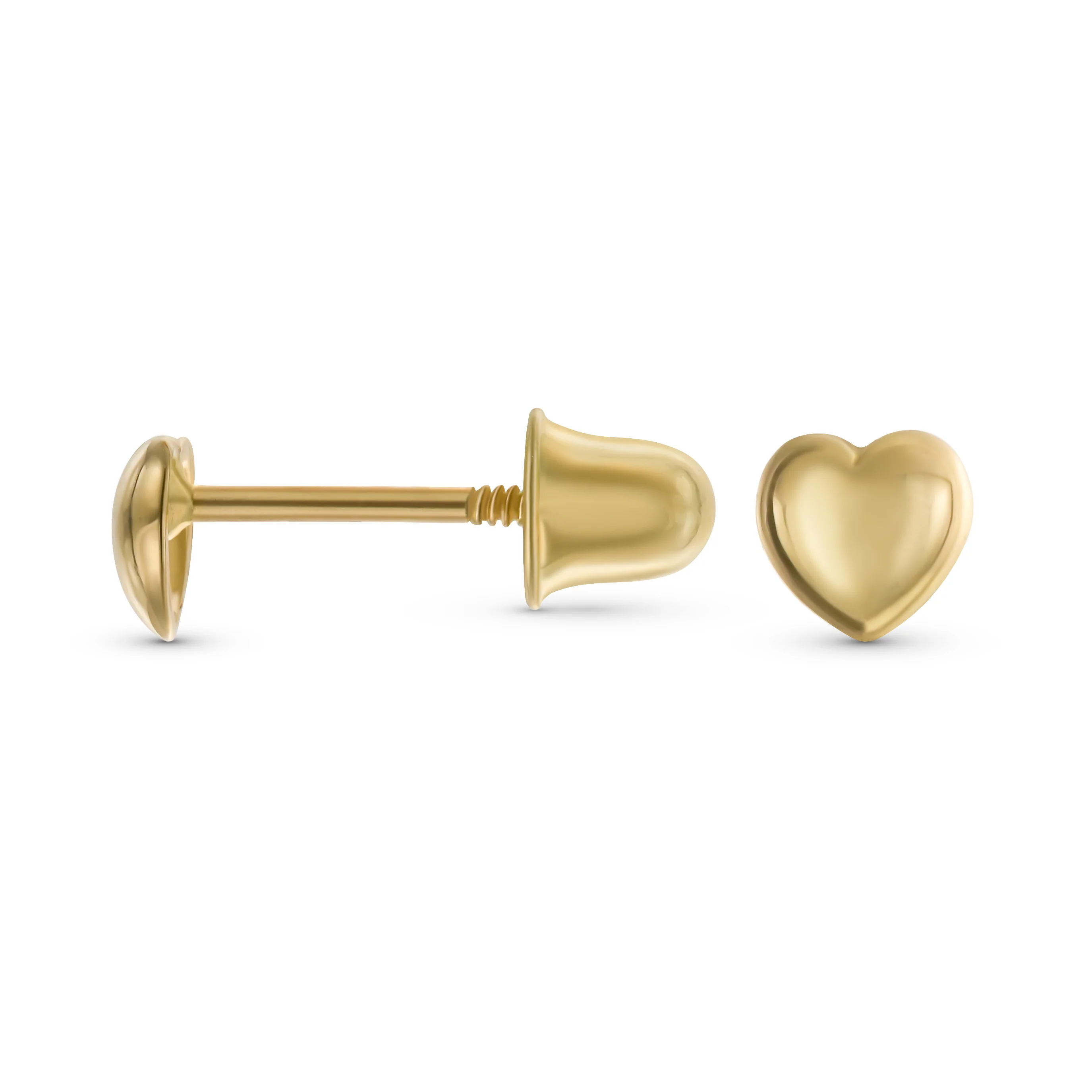 Minimalist 14K Gold Puff Heart Stud Earrings with Secure Screw Back, 5MM - Image 2