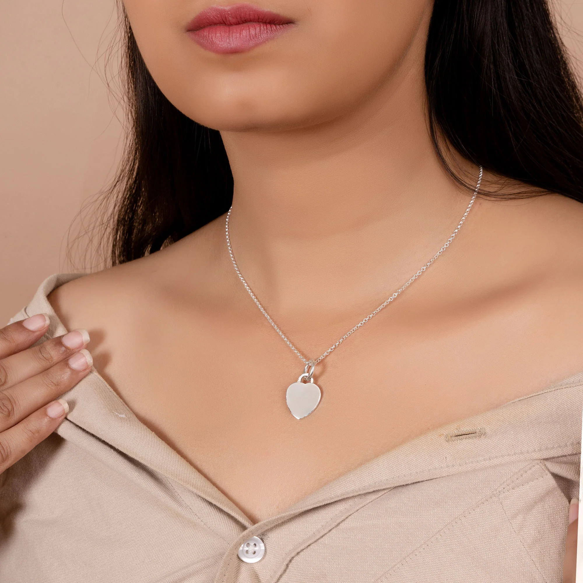 Personalized Engraving Small Blank Heart Shape Pendant Necklace Sterling Silver - Image 3
