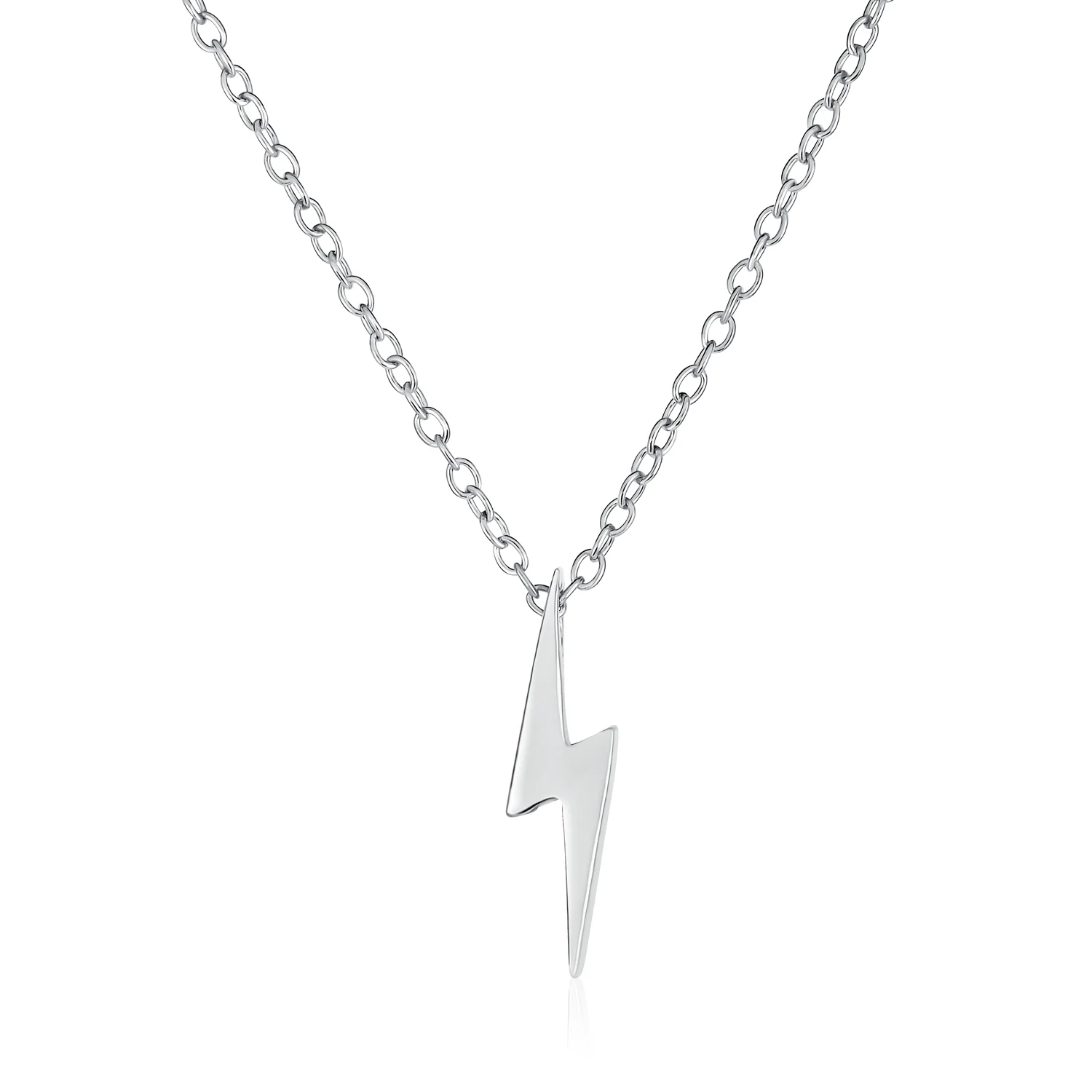 Minimalist Lightning Bolt Pendant Necklace and Stud Earrings Set Sterling Silver - Image 2