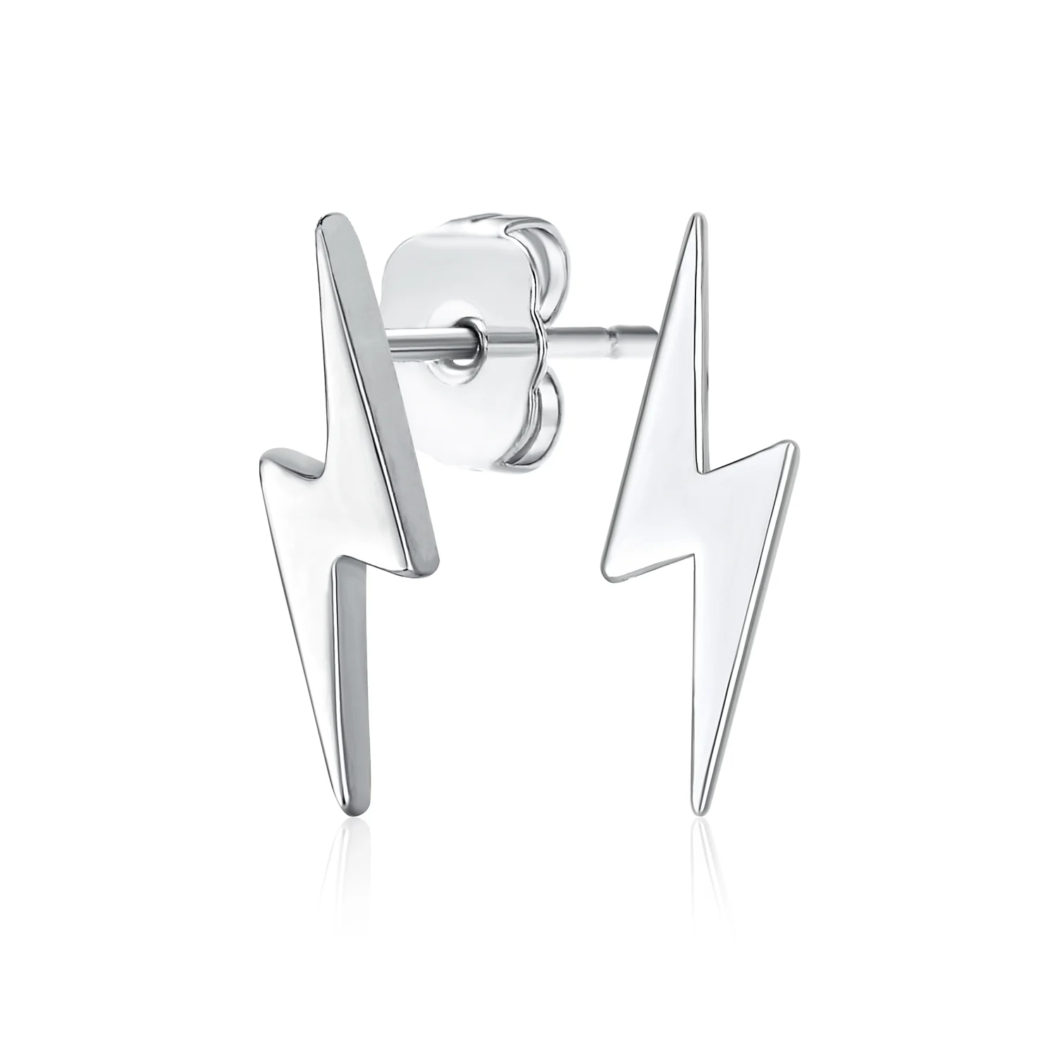 Minimalist Lightning Bolt Pendant Necklace and Stud Earrings Set Sterling Silver - Image 3