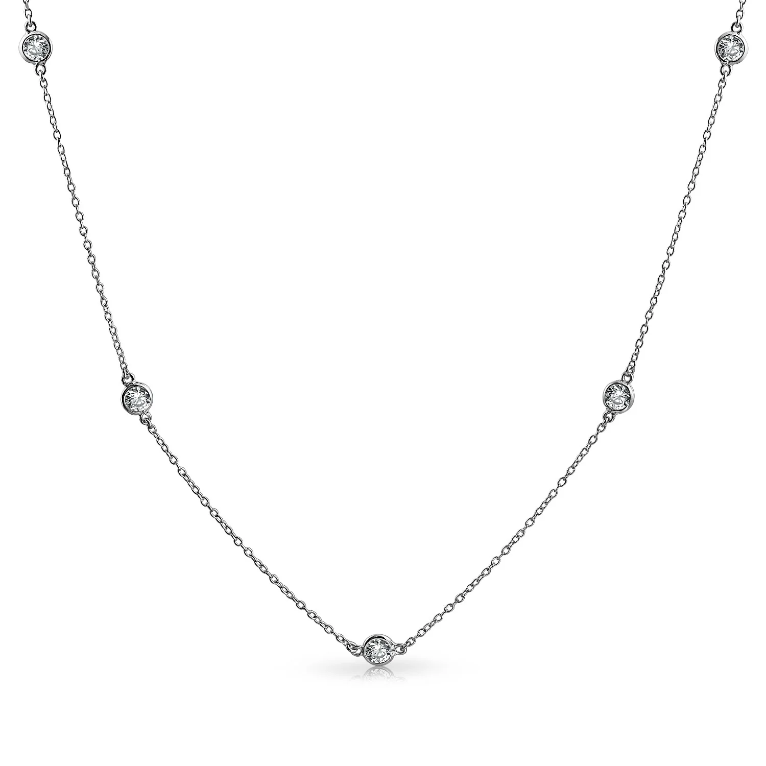 Minimalist Simple Wrap CZ By The Inch Tin Cup Chain Necklace Sterling Silver - Image 3