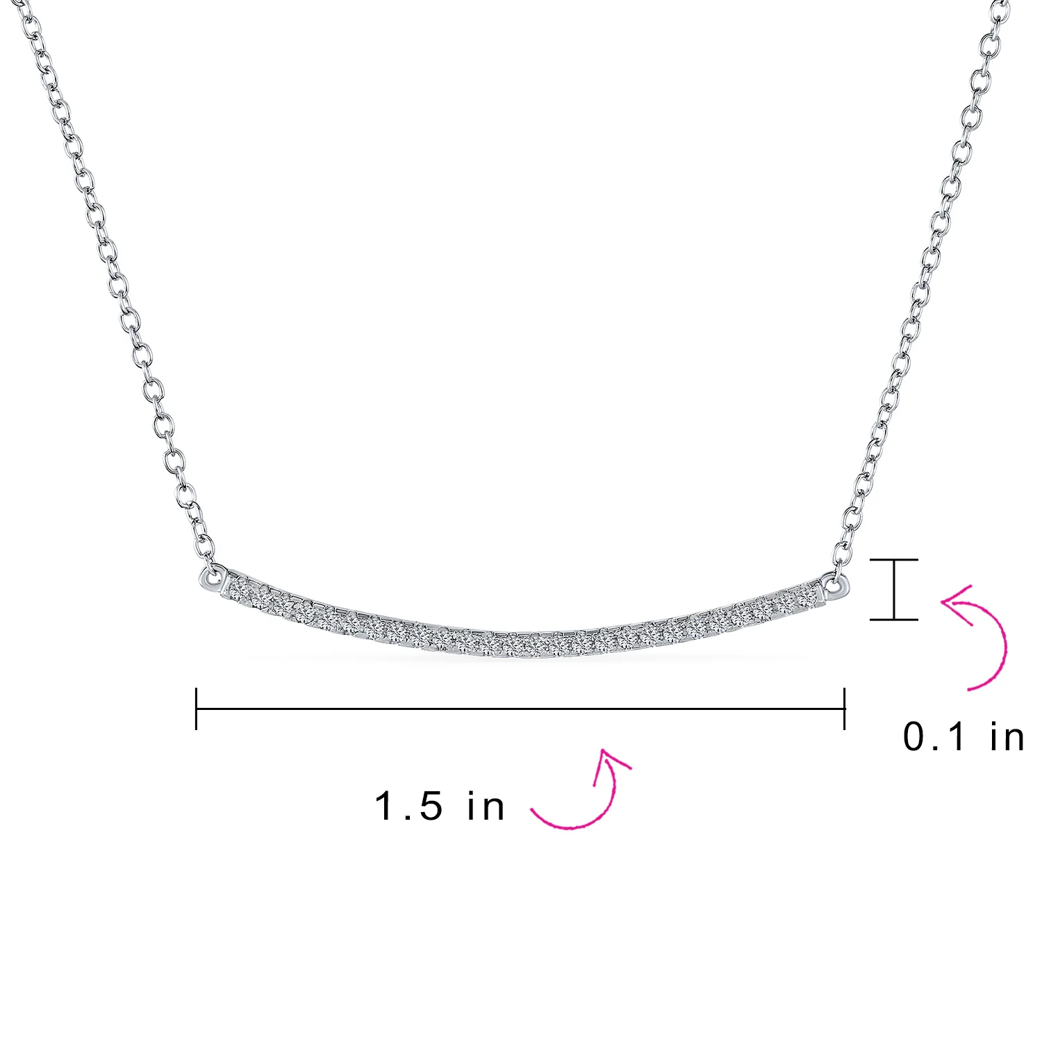 Minimalist Modern CZ Bar Sideways Pendant Necklace in Sterling Silver - Image 4