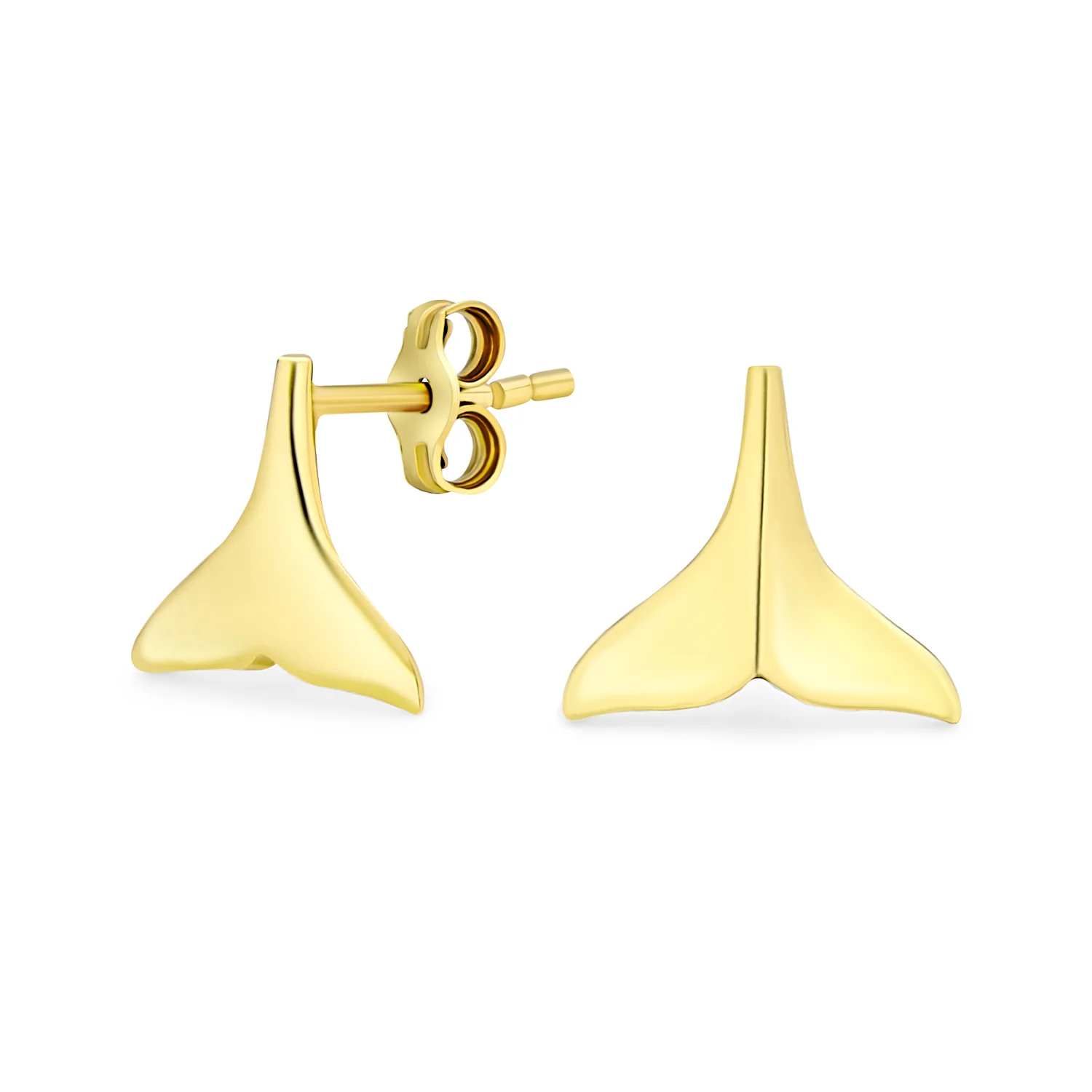 Nautical Mermaid Fin Whale Tail Stud Earrings Sterling Silver Rose Gold Vermeil