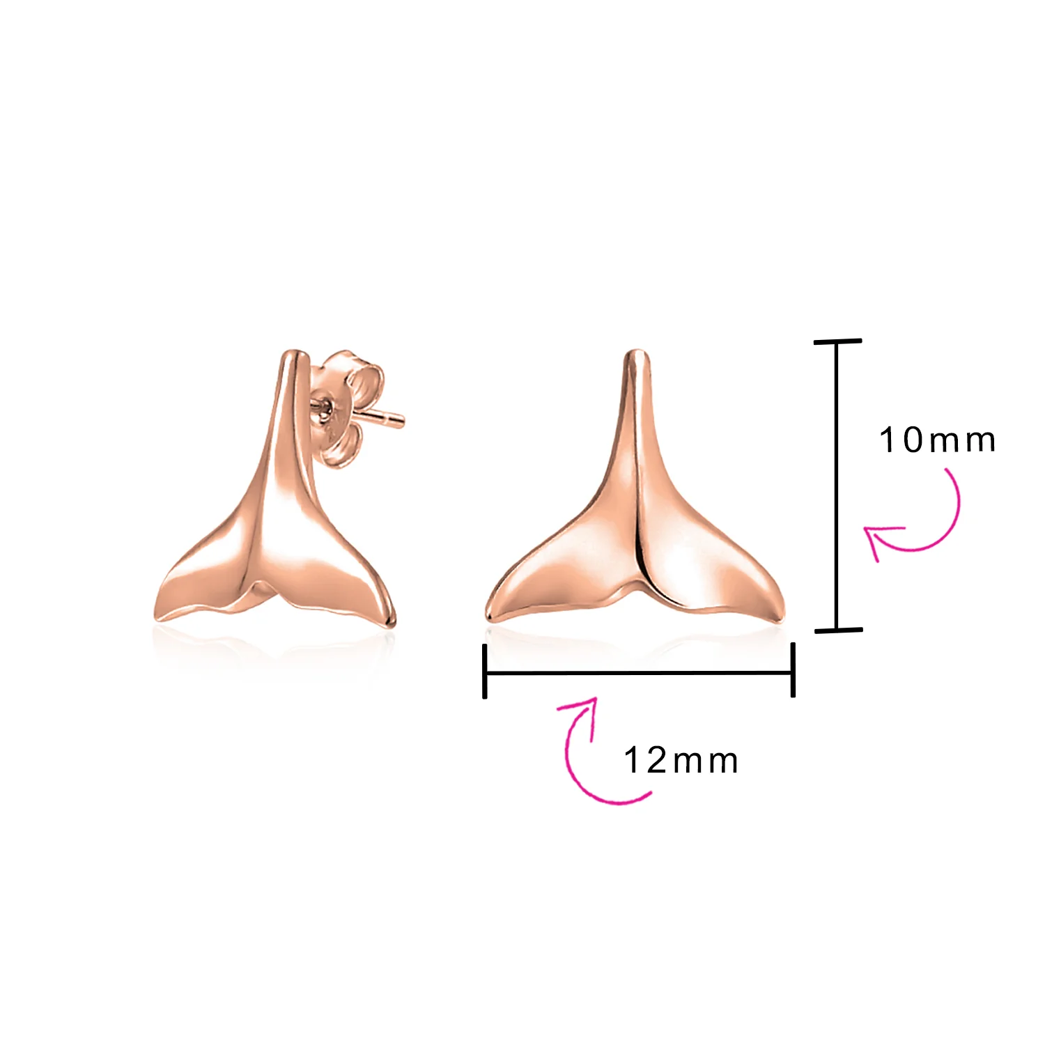 Nautical Mermaid Fin Whale Tail Stud Earrings Sterling Silver Rose Gold Vermeil - Image 8