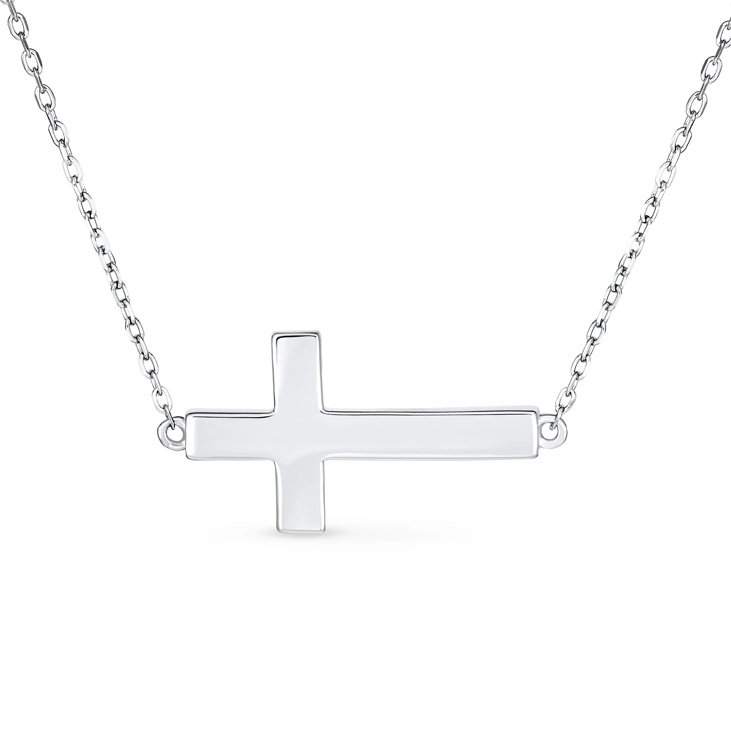 Minimalist White Opal Inlay Cross Pendant Necklace for Teens in Sterling Silver - Image 2