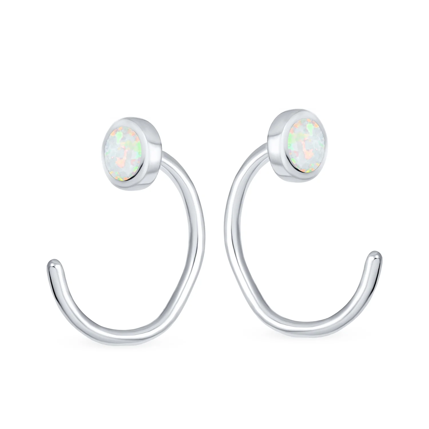 Minimalist Opal Huggie Ear Cuff Cartilage Earrings Sterling Silver Non-Piercing - Image 2