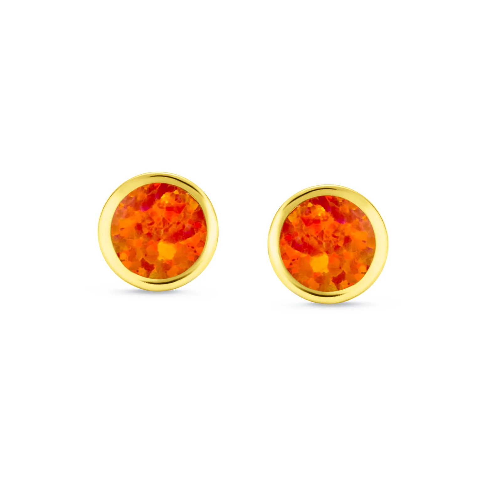 Minimalist Round Orange Fire Opal Stud Earrings Gold Plated - Image 3