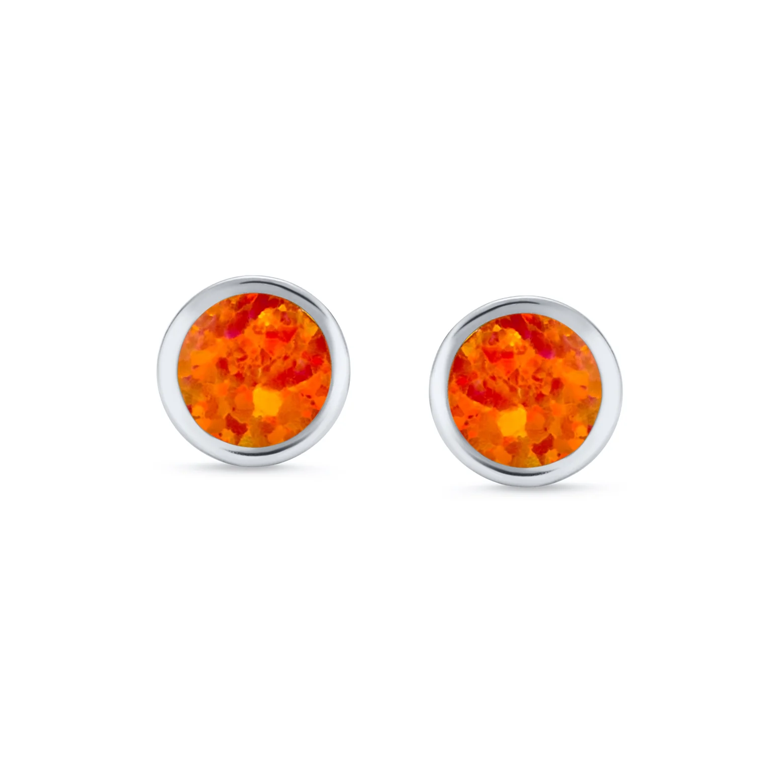Minimalist Round Orange Fire Opal Stud Earrings Gold Plated - Image 4