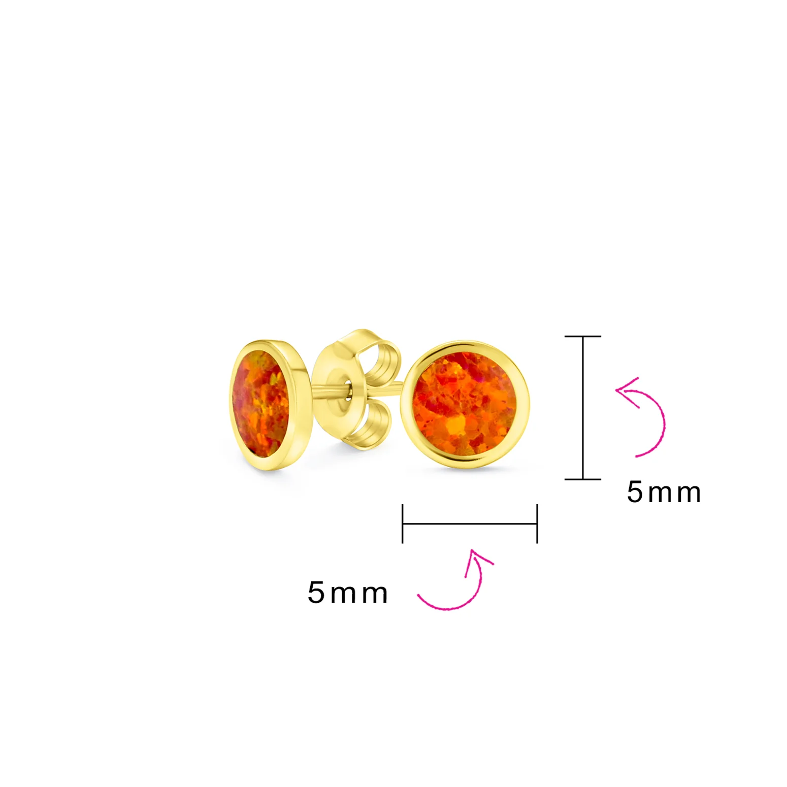 Minimalist Round Orange Fire Opal Stud Earrings Gold Plated - Image 7
