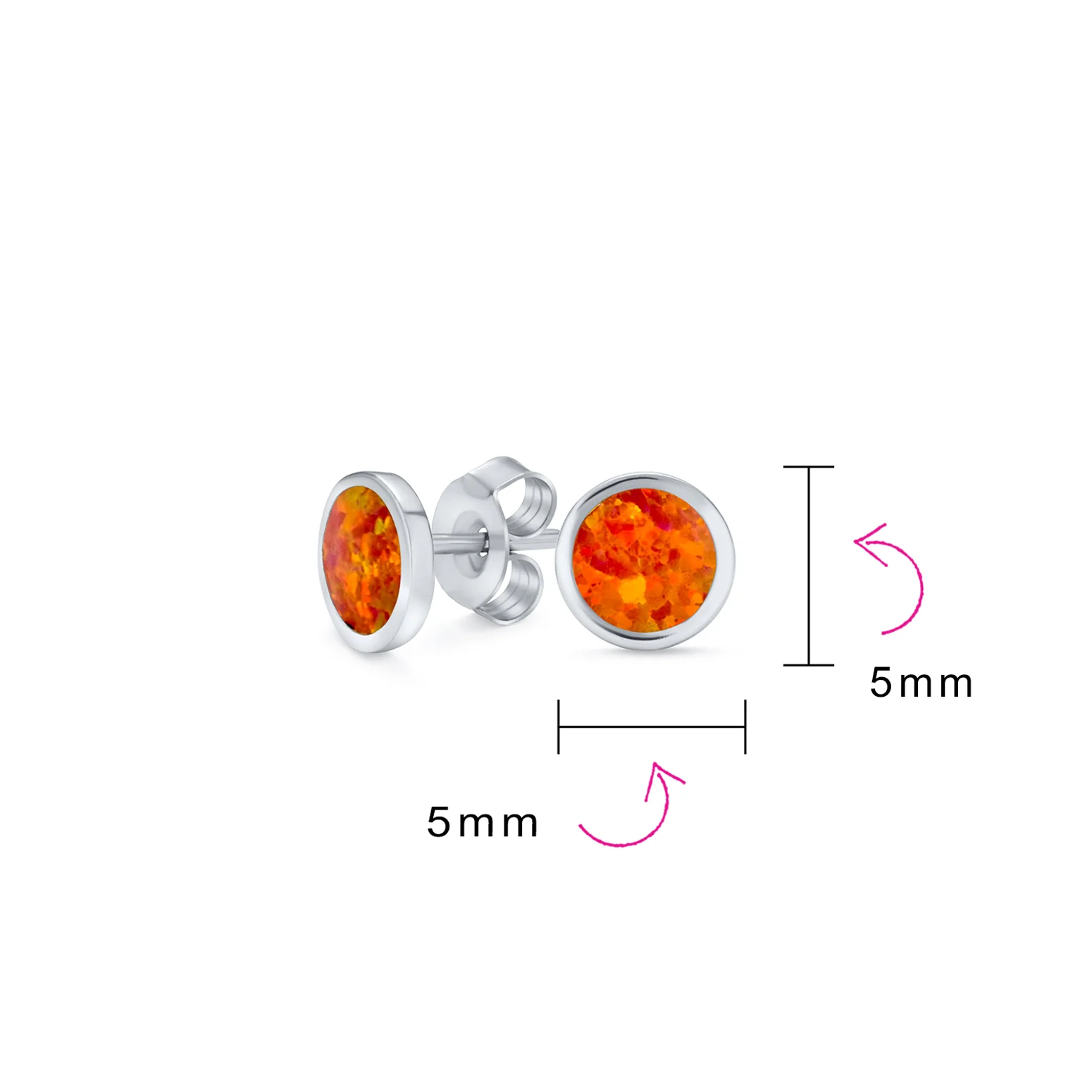Minimalist Round Orange Fire Opal Stud Earrings Gold Plated - Image 8