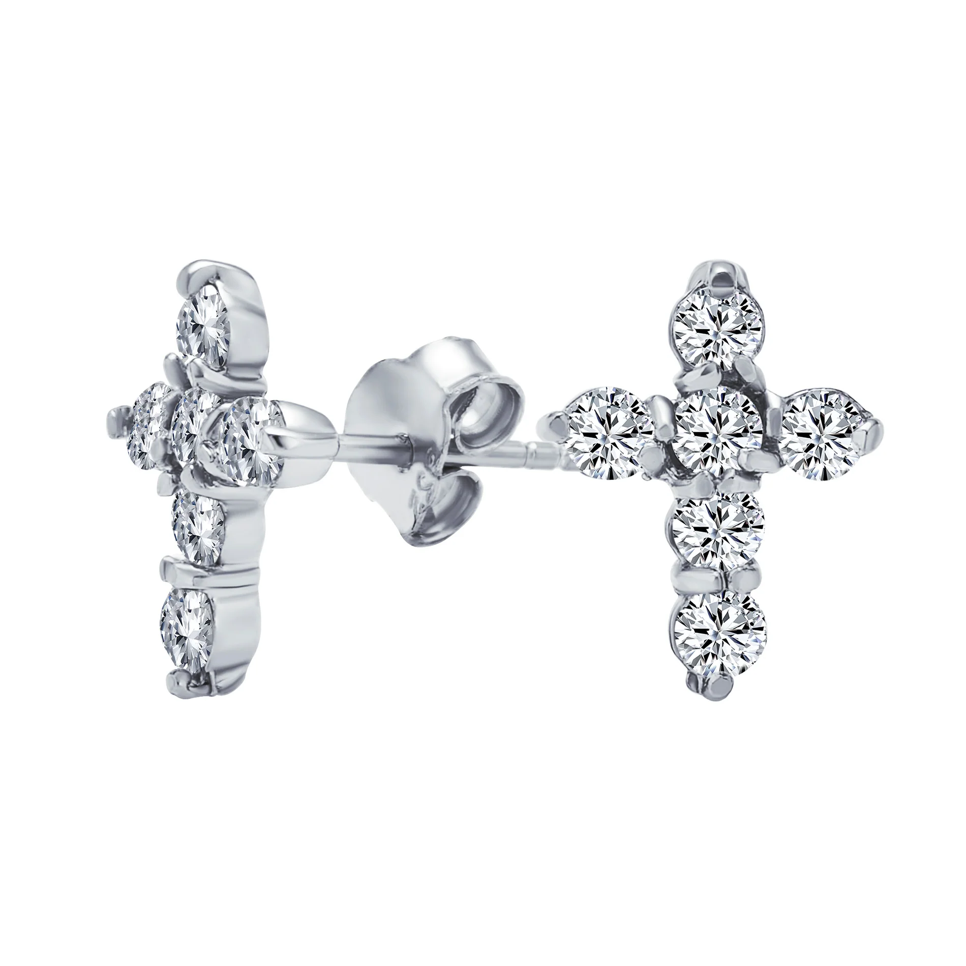 Petite Religious CZ Cross Stud Earrings in Gold Plated Sterling Silver - Image 2
