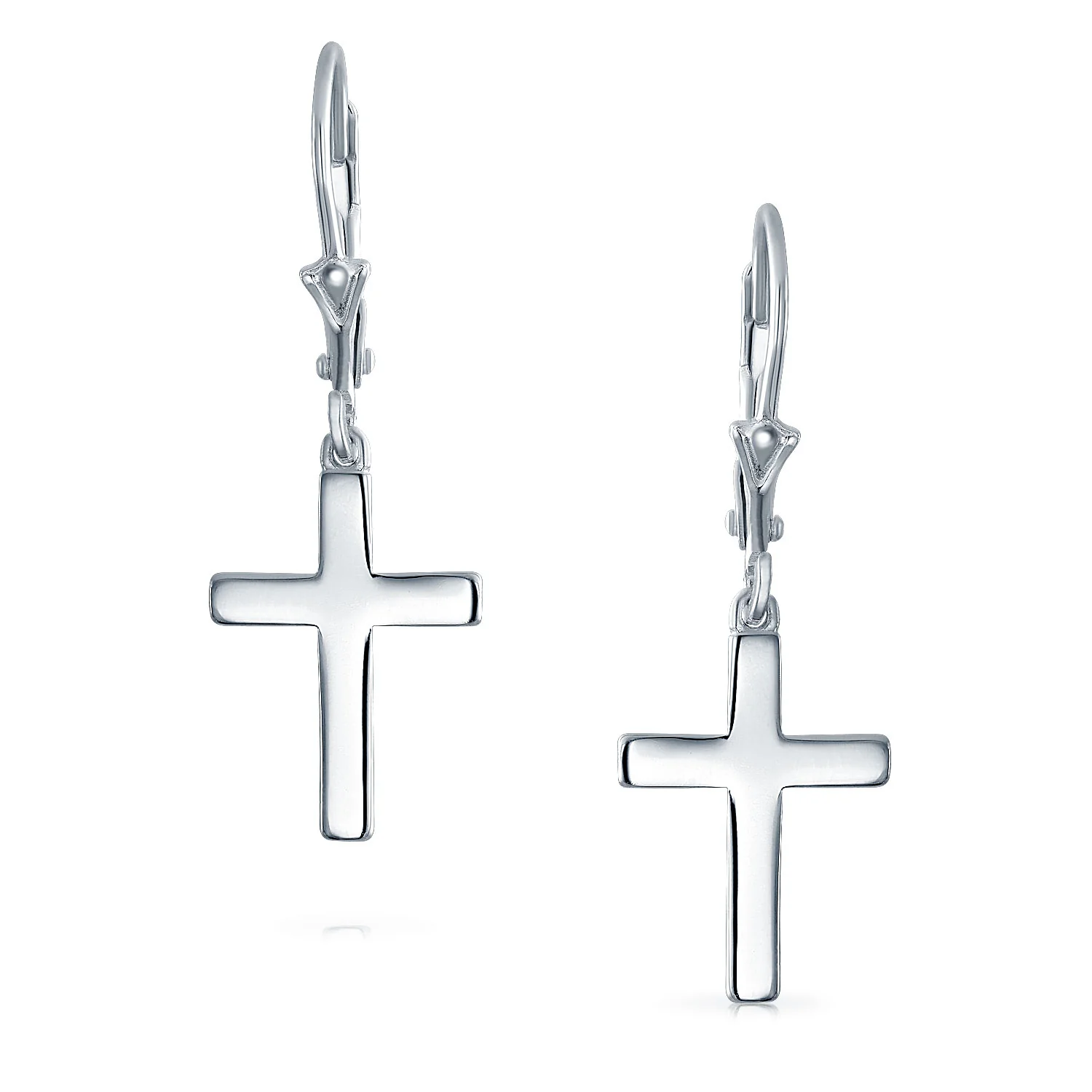 Minimalist Religious Cross Dangle Earrings 14K Gold Plated Sterling Silver Leverback - Image 3
