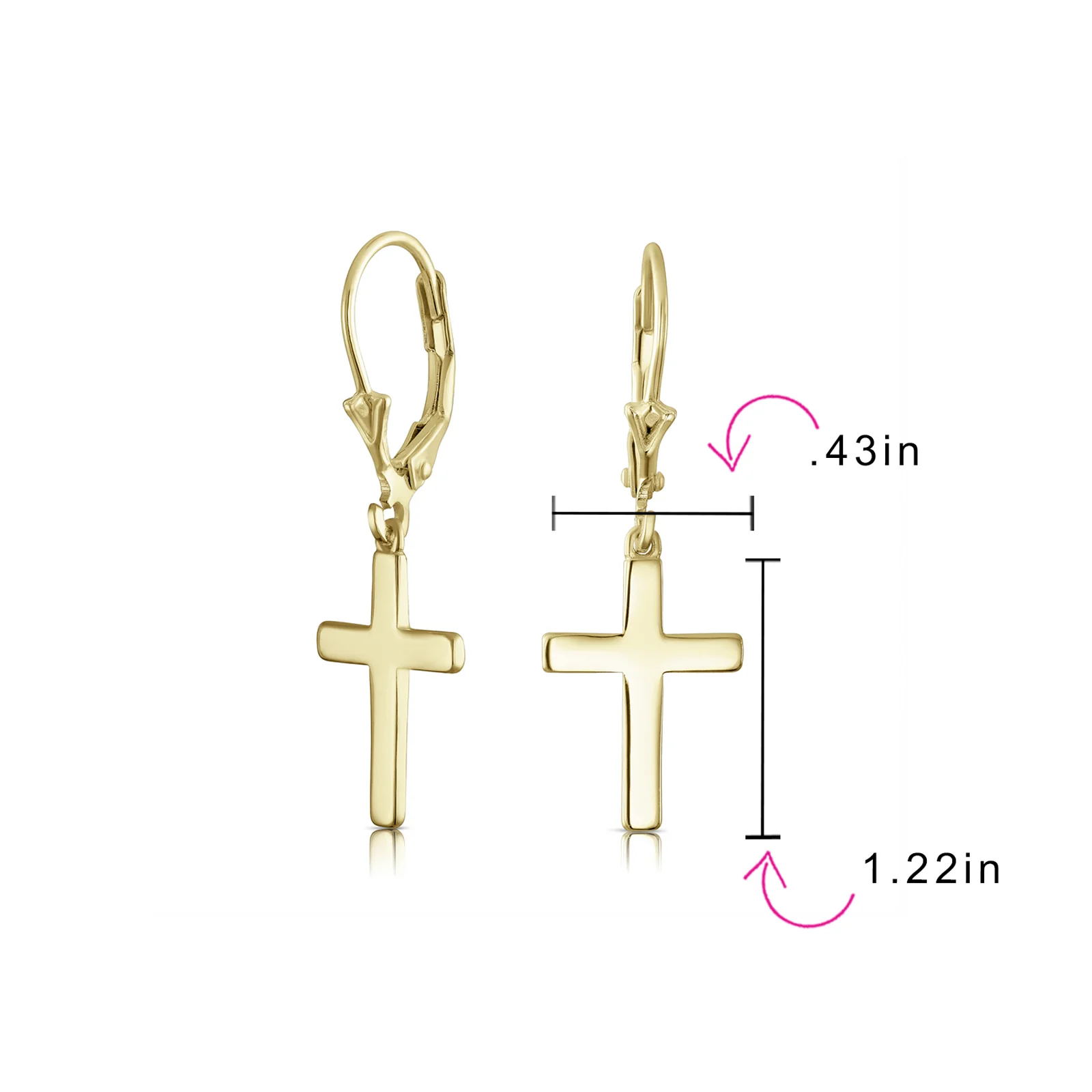 Minimalist Religious Cross Dangle Earrings 14K Gold Plated Sterling Silver Leverback - Image 8